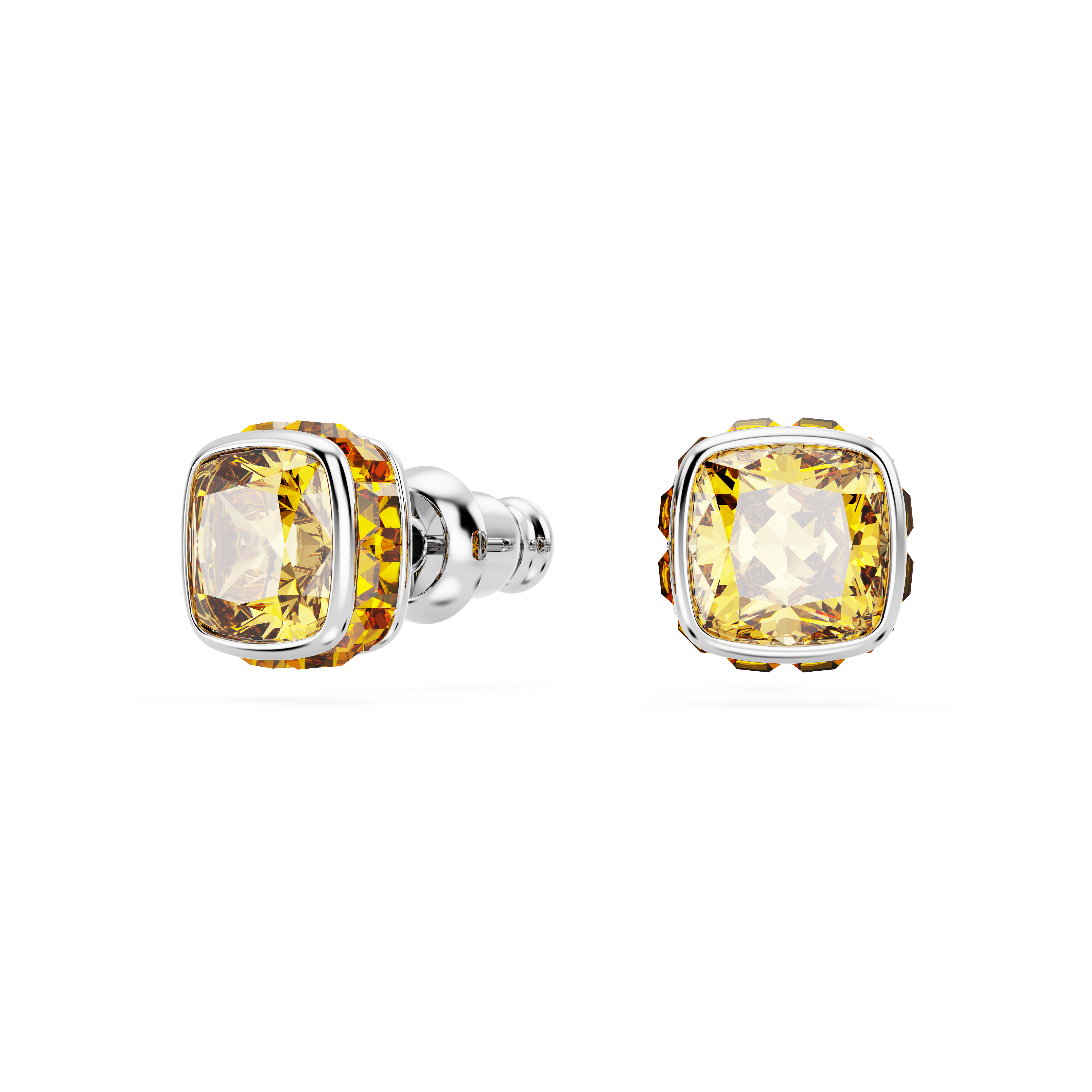 Swarovski Birthstone stud earrings, Square cut, November, Yellow, Rhodium plated 5660802