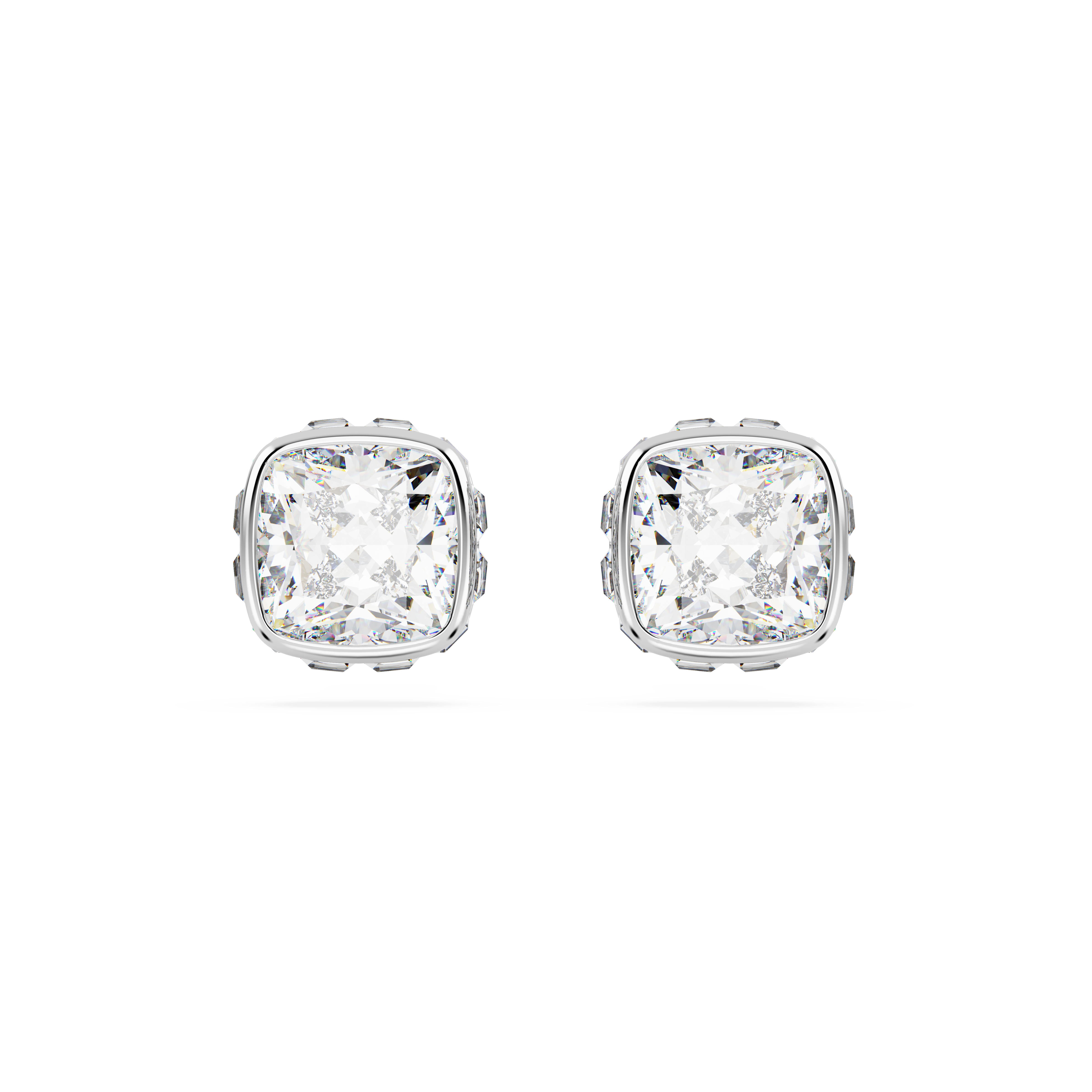Swarovski Birthstone stud earrings, Square cut, April, White, Rhodium plated 5661957