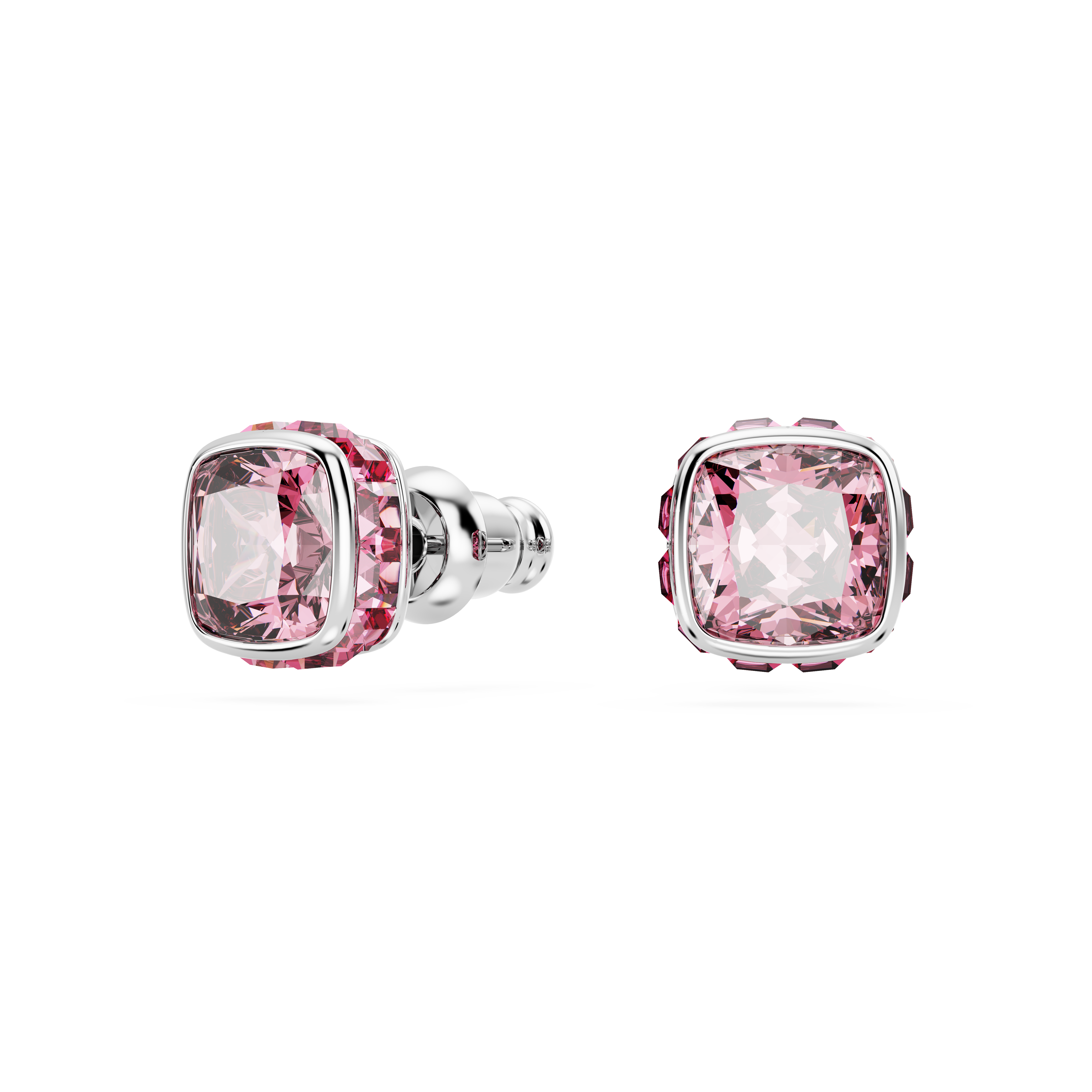 Swarovski Birthstone stud earrings, Square cut, October, Pink, Rhodium plated 5661960