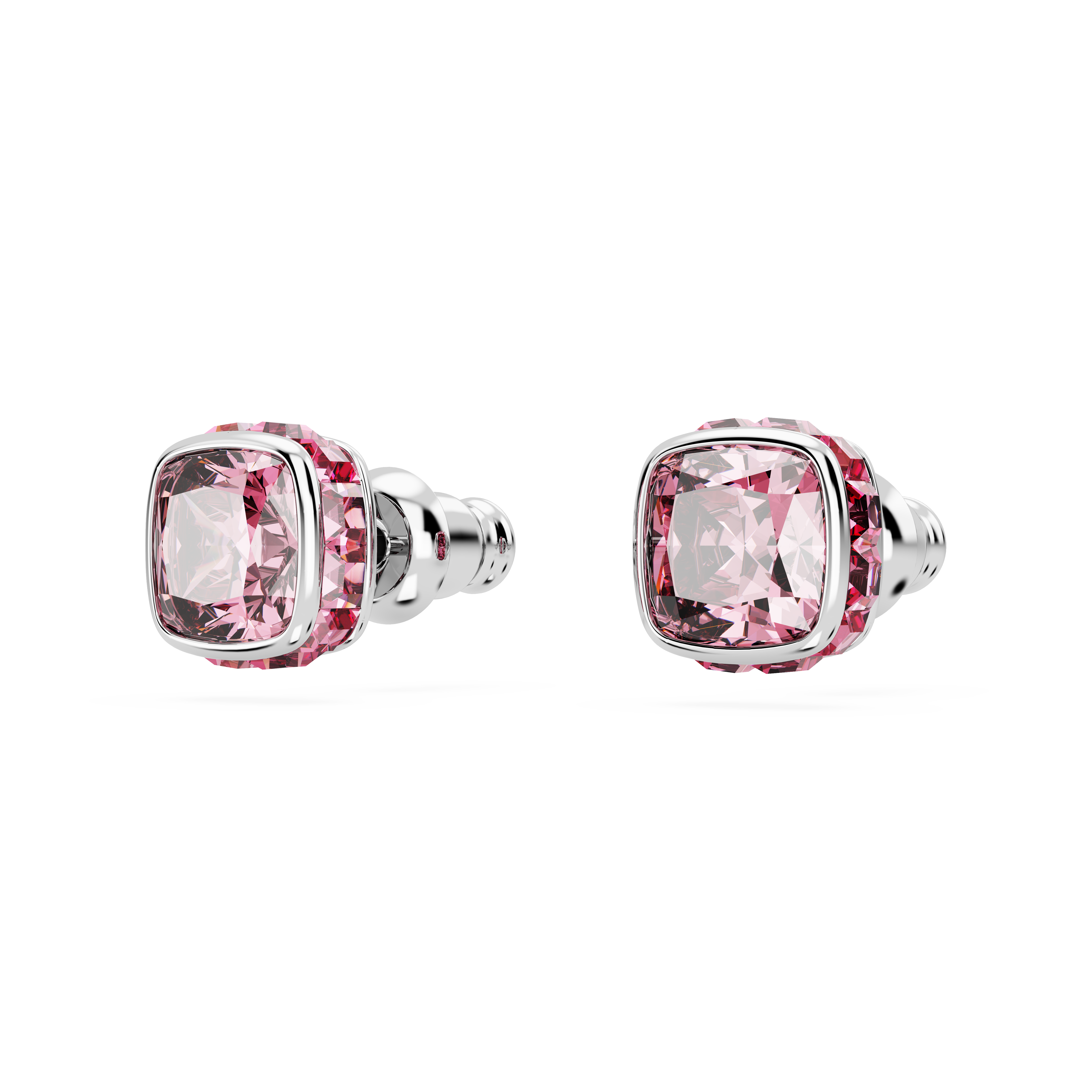 Swarovski Birthstone stud earrings, Square cut, October, Pink, Rhodium plated 5661960