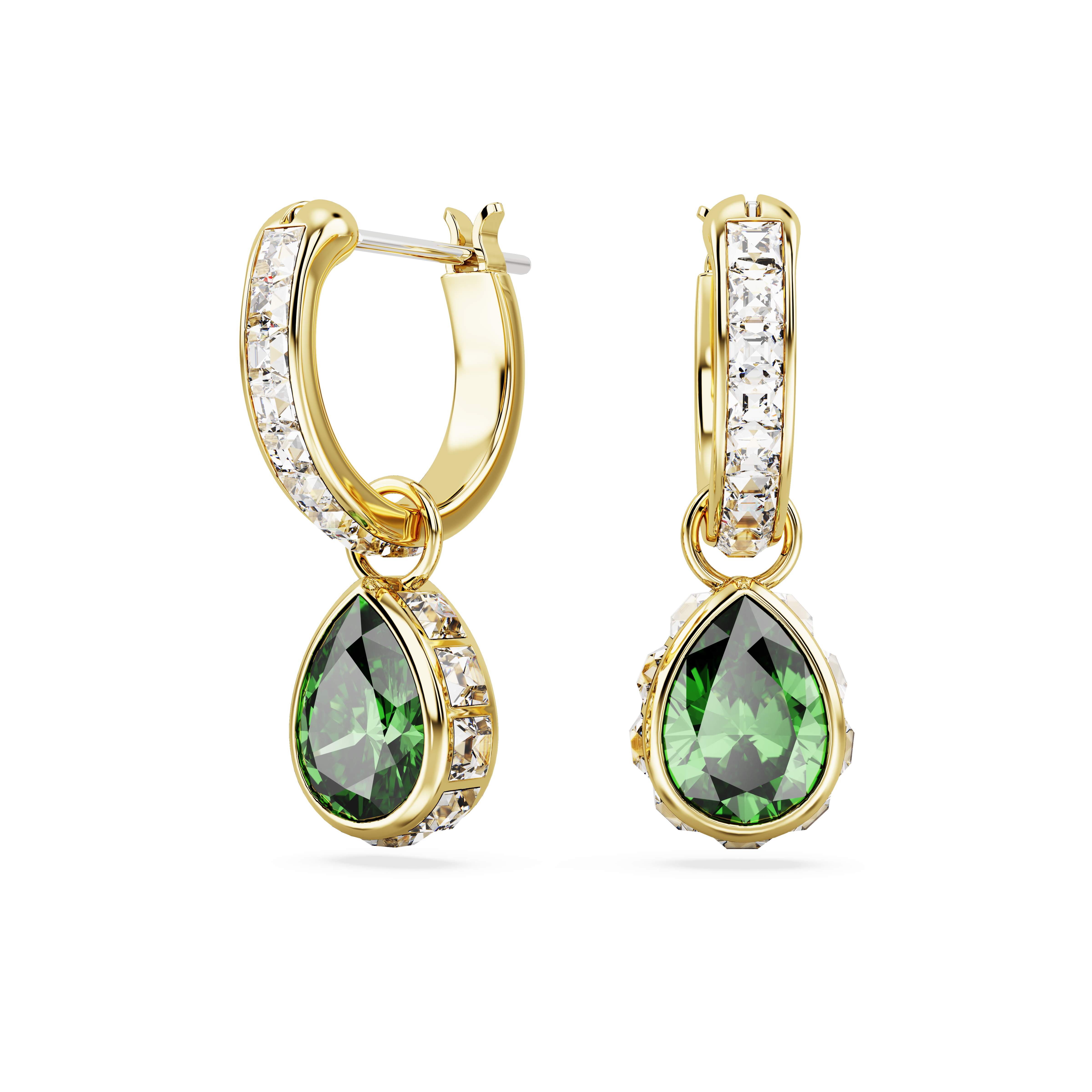 Swarovski Chroma drop earrings, Pear cut, Green, Gold-tone plated 5662922