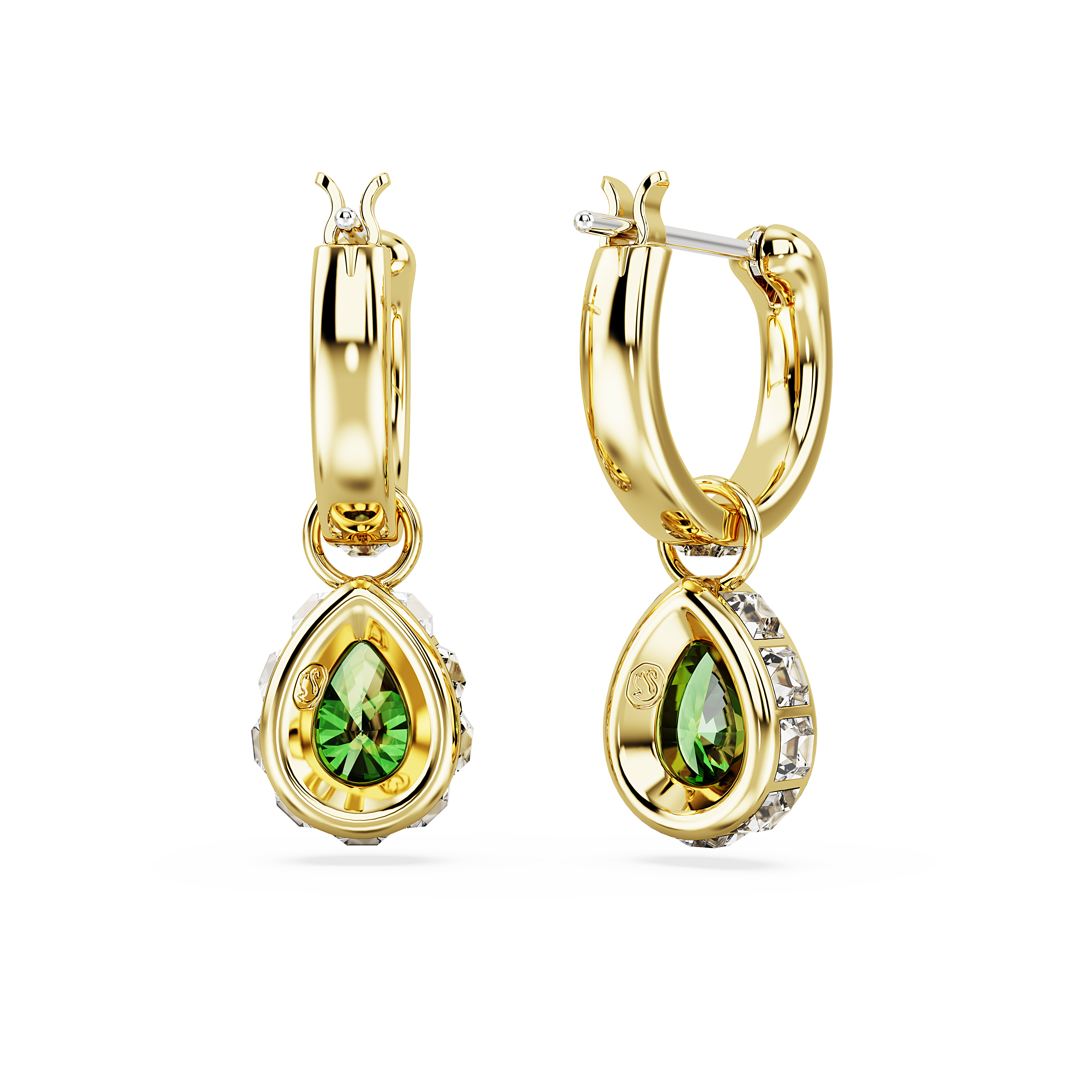 Swarovski Chroma drop earrings, Pear cut, Green, Gold-tone plated 5662922
