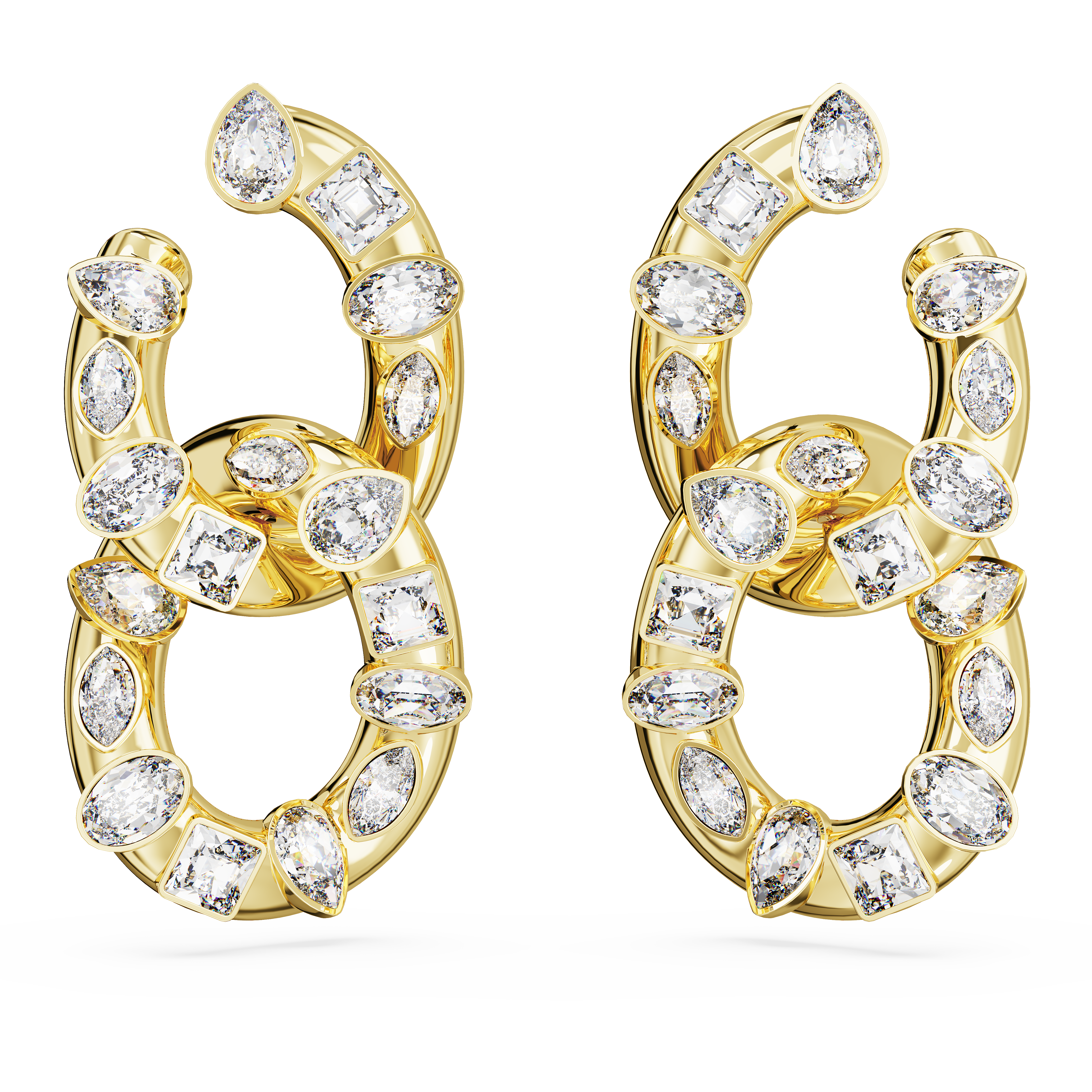 SWAROVSKI DEXTERA HOOP EARRINGS, MIXED CUTS, INTERLOCKING LOOP, WHITE, GOLD-TONE PLATED 5663263