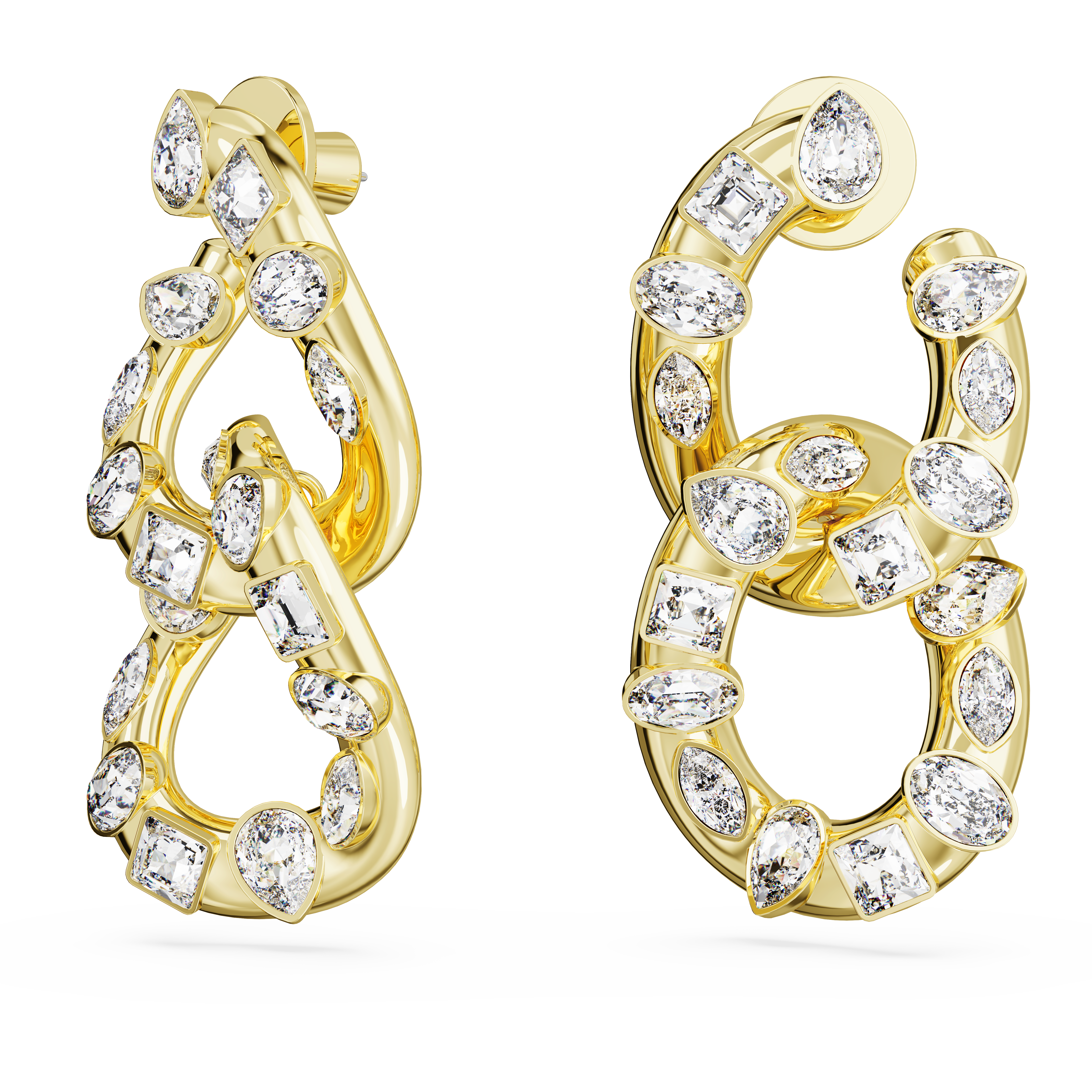 SWAROVSKI DEXTERA HOOP EARRINGS, MIXED CUTS, INTERLOCKING LOOP, WHITE, GOLD-TONE PLATED 5663263