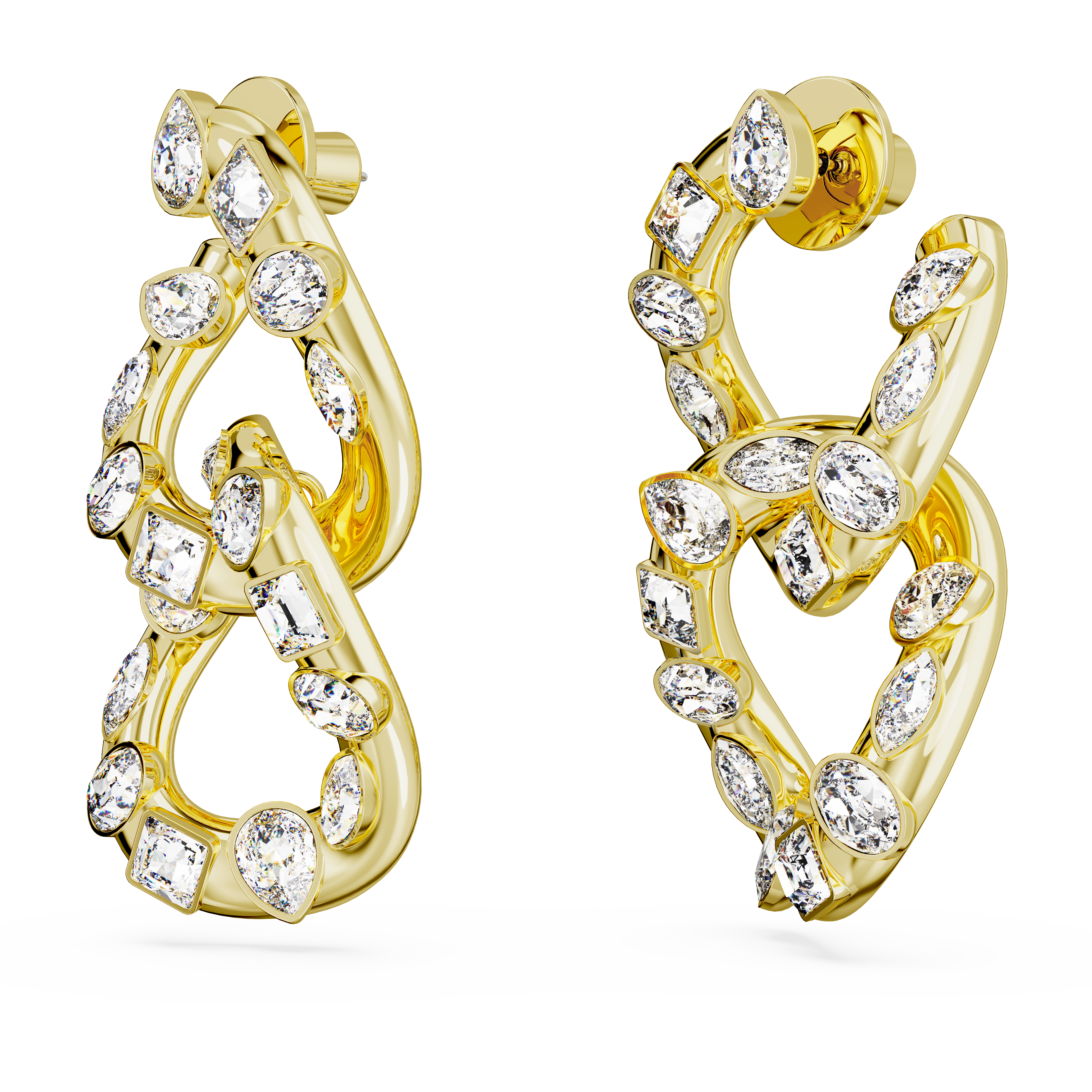 SWAROVSKI DEXTERA HOOP EARRINGS, MIXED CUTS, INTERLOCKING LOOP, WHITE, GOLD-TONE PLATED 5663263