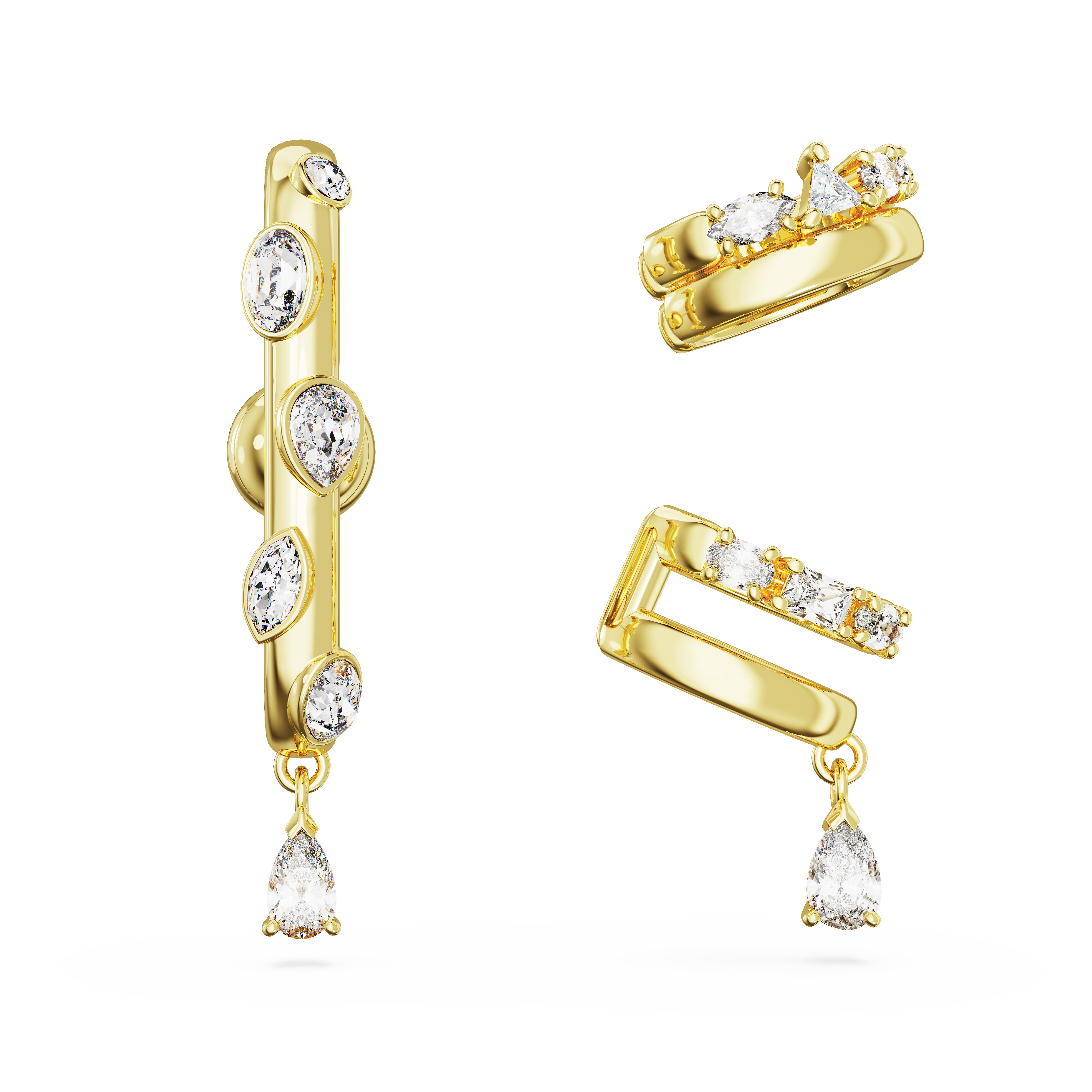 SWAROVSKI DEXTERA EAR CUFF, SET (3), MIXED CUTS, WHITE, GOLD-TONE PLATED 5663334