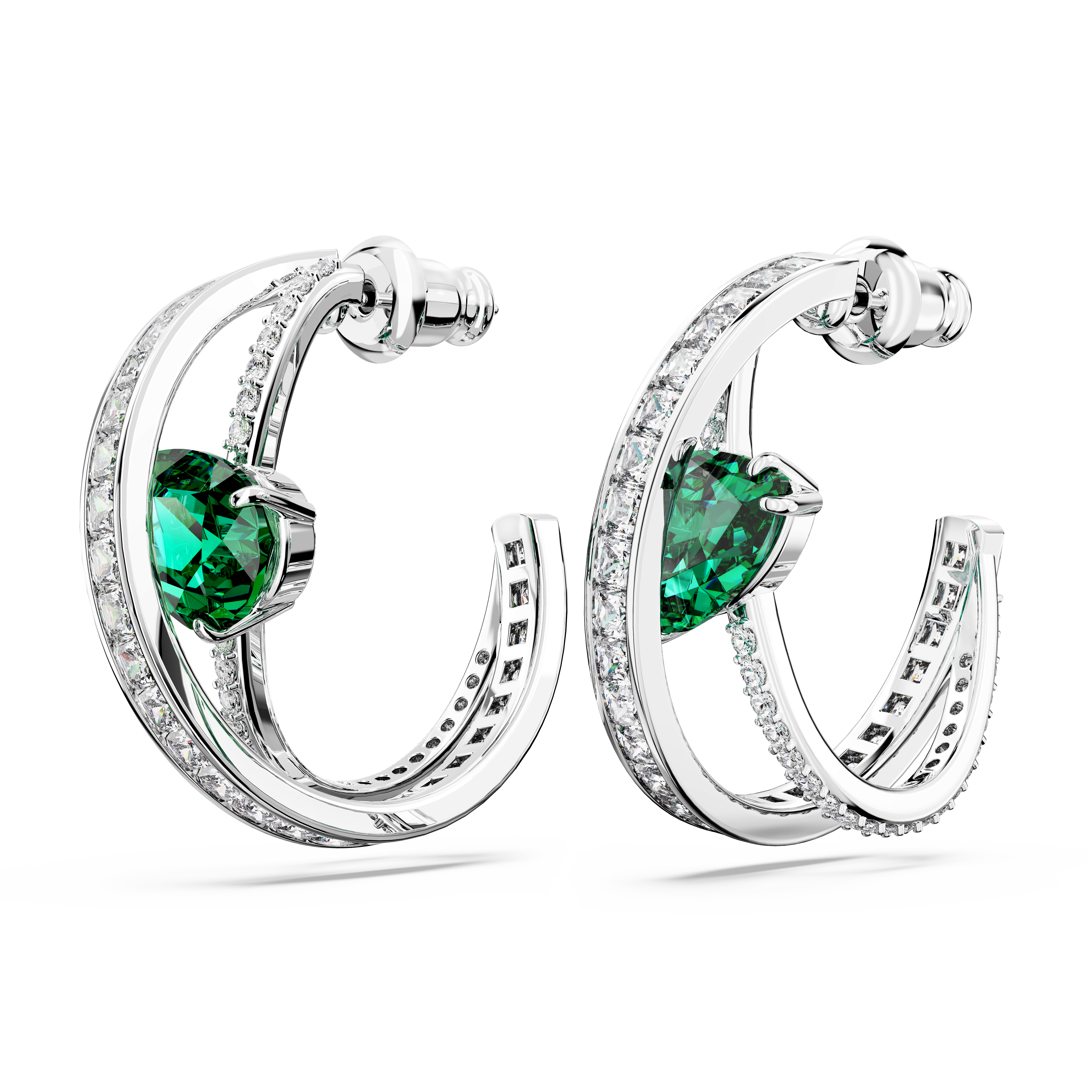SWAROVSKI HYPERBOLA HOOP EARRINGS, CARBON NEUTRAL ZIRCONIA, MIXED CUTS, GREEN, RHODIUM PLATED 5665334