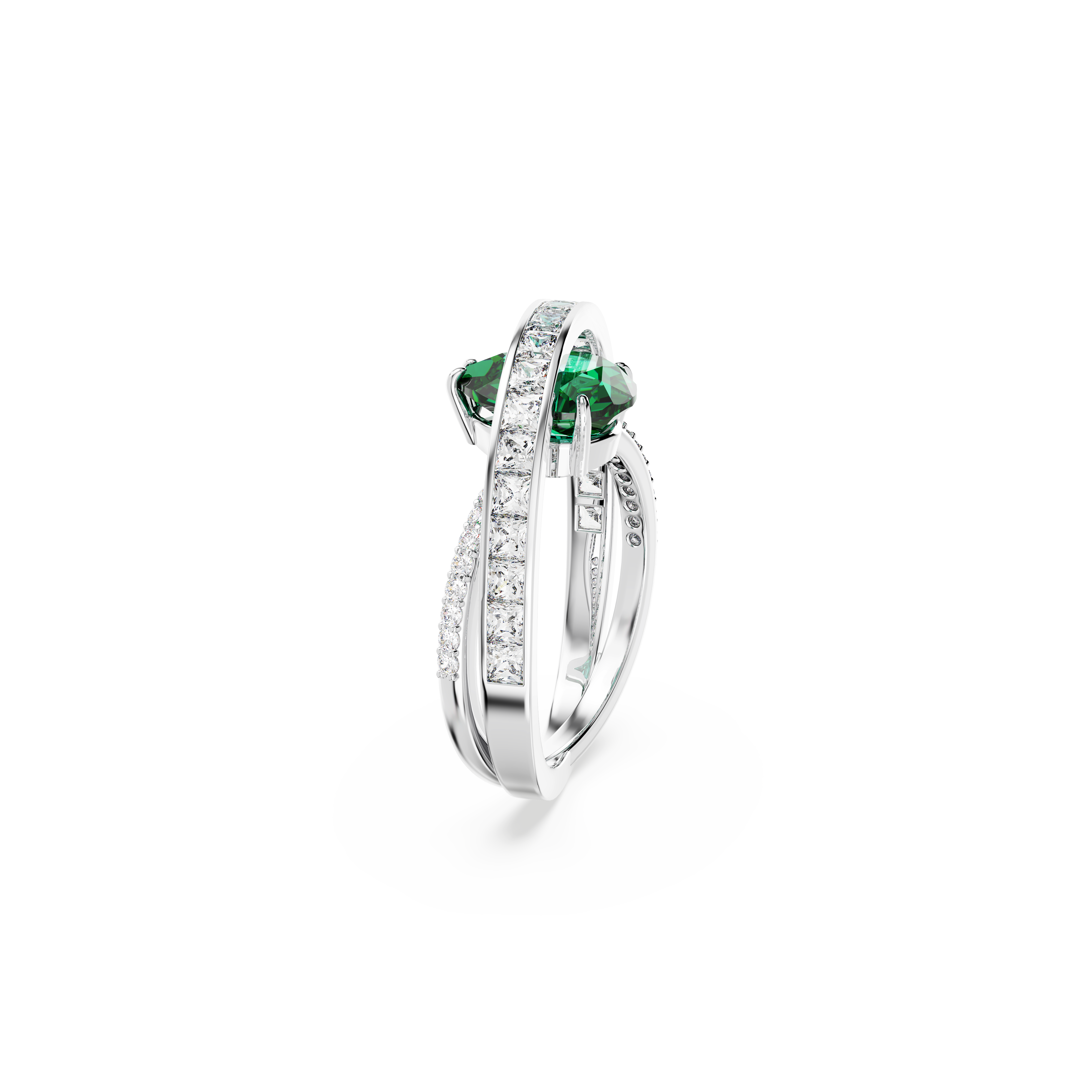 SWAROVSKI HYPERBOLA COCKTAIL RING, CARBON NEUTRAL ZIRCONIA, MIXED CUTS, DOUBLE BANDS, GREEN, RHODIUM PLATED