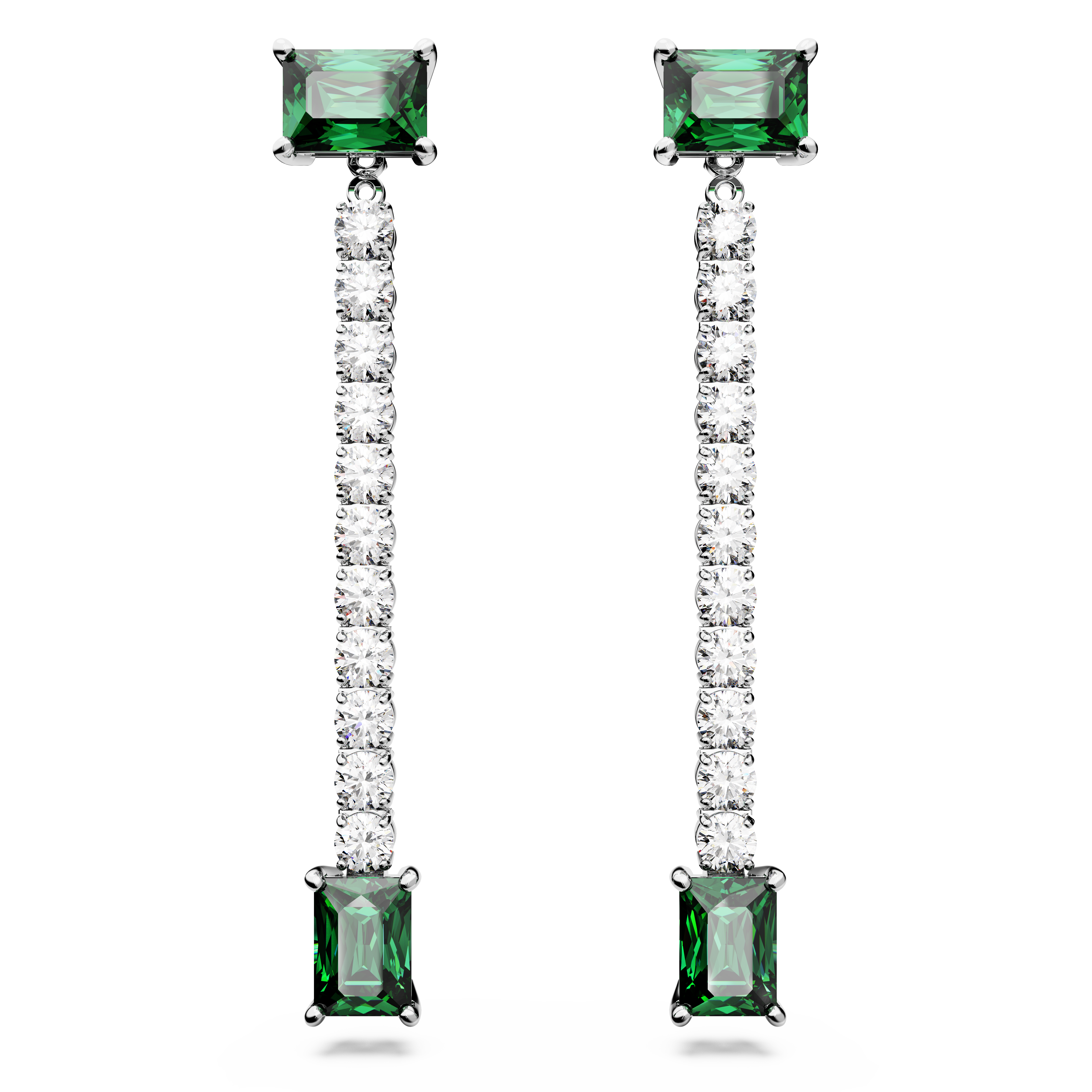 SWAROVSKI MATRIX DROP EARRINGS, MIXED CUTS, GREEN, RHODIUM PLATED 5665786