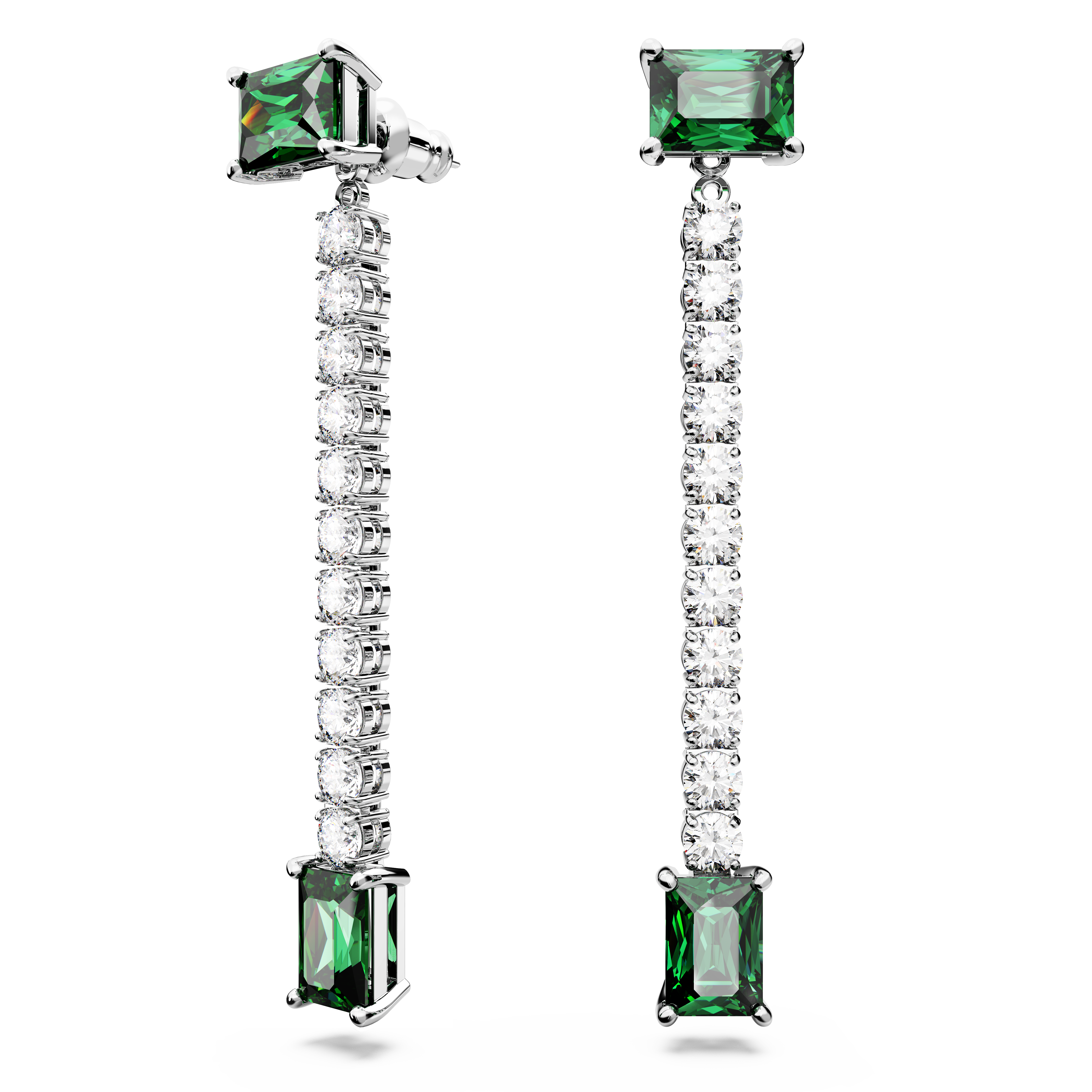 SWAROVSKI MATRIX DROP EARRINGS, MIXED CUTS, GREEN, RHODIUM PLATED 5665786