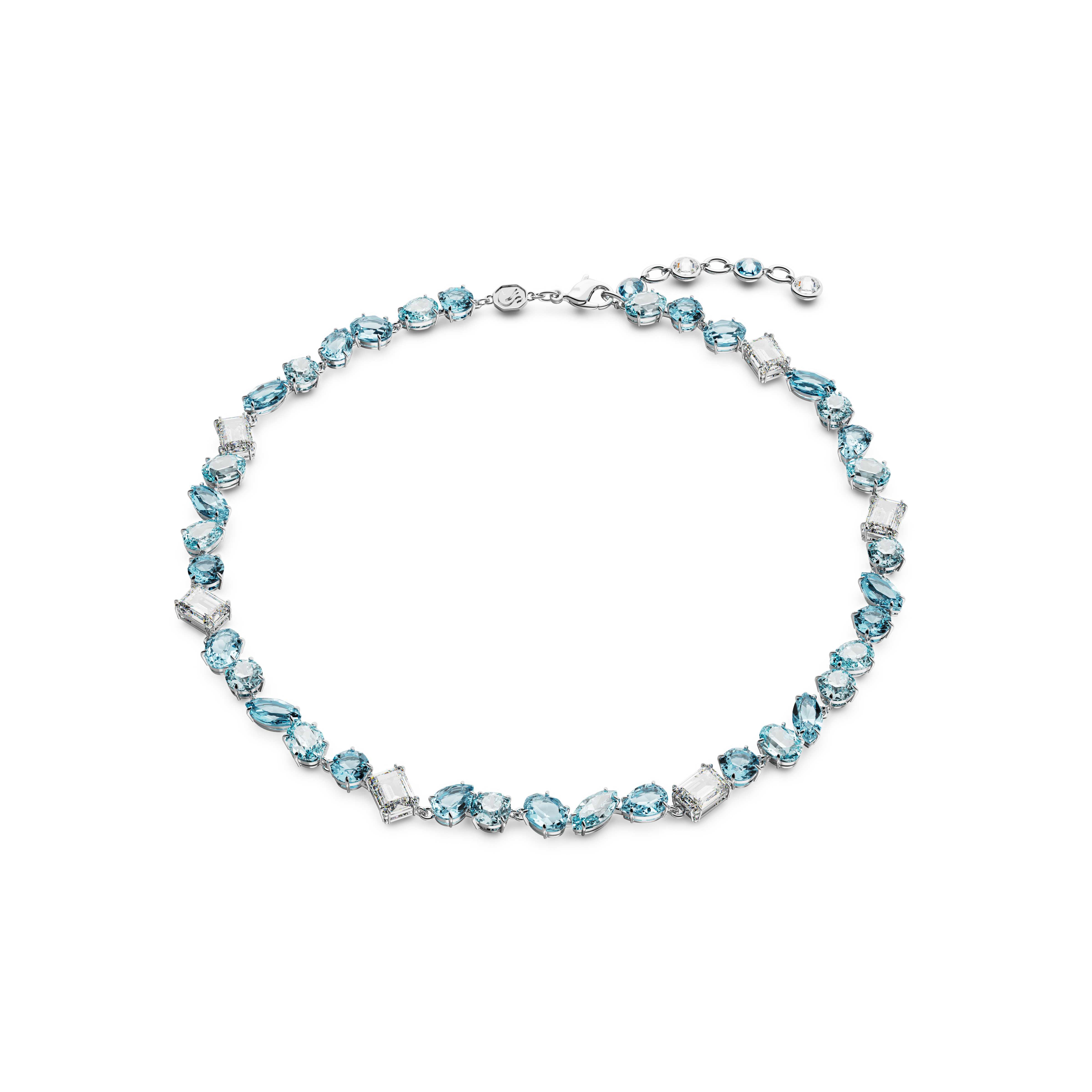 SWAROVSKI GEMA NECKLACE, MIXED CUTS, BLUE, RHODIUM PLATED 5666007