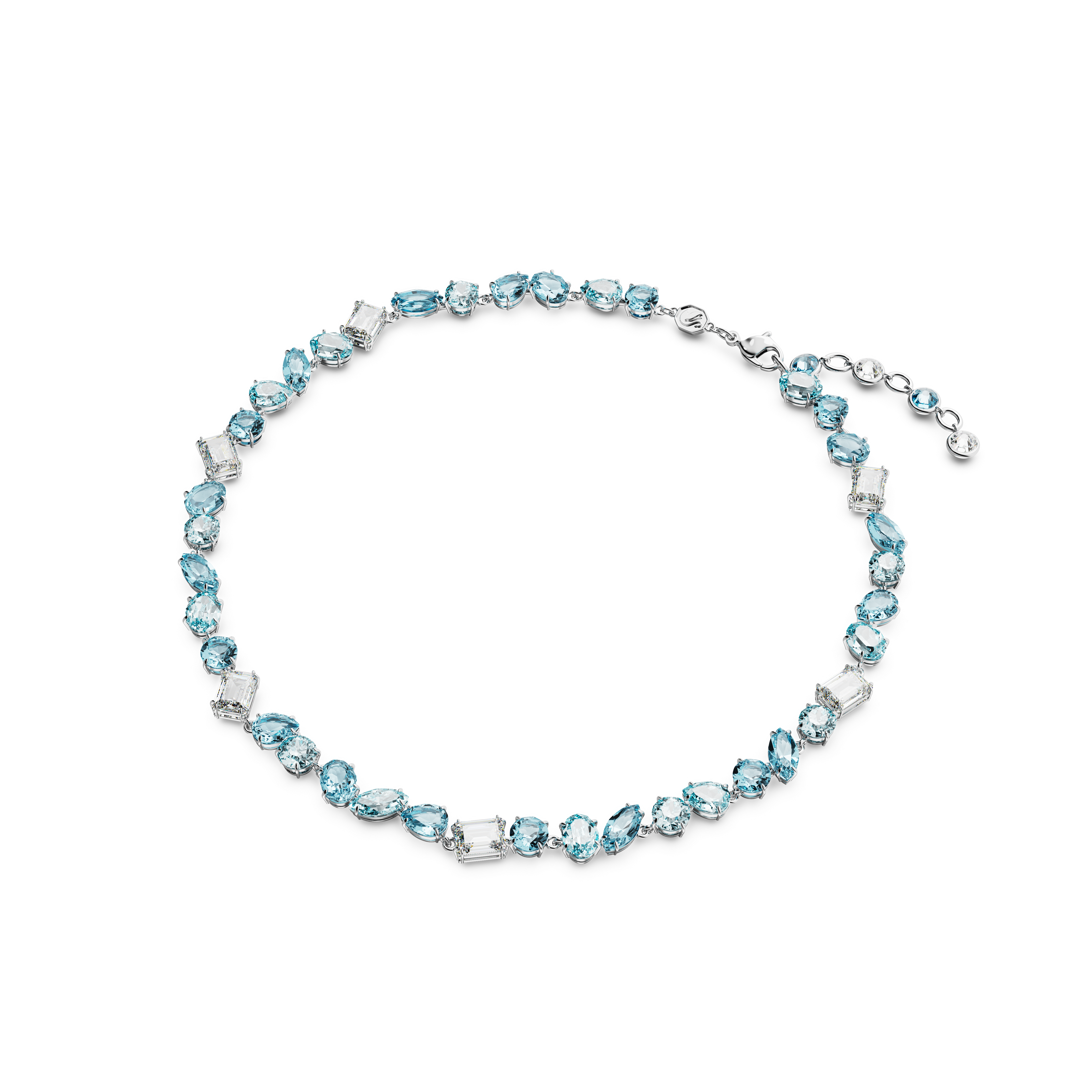 SWAROVSKI GEMA NECKLACE, MIXED CUTS, BLUE, RHODIUM PLATED 5666007