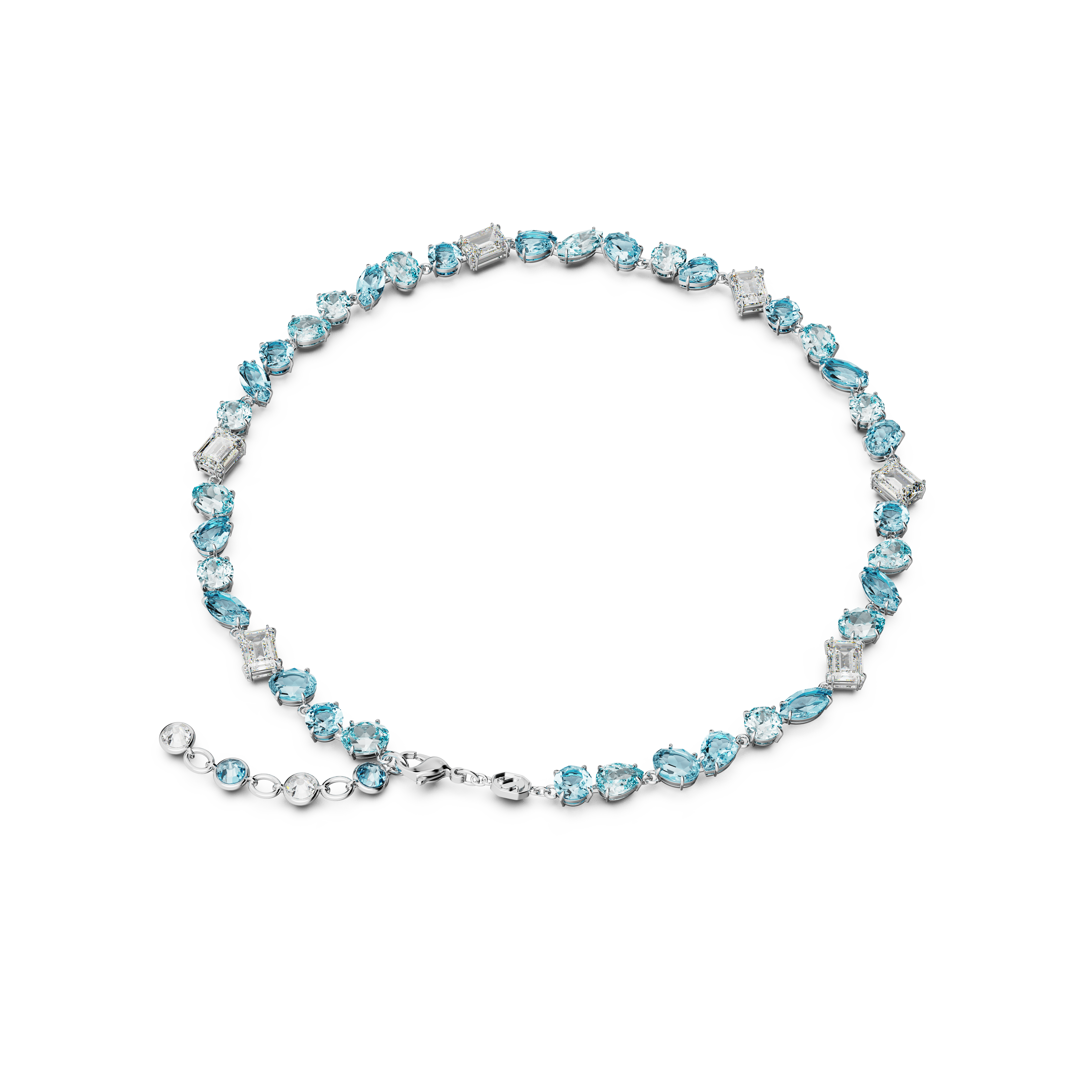 SWAROVSKI GEMA NECKLACE, MIXED CUTS, BLUE, RHODIUM PLATED 5666007