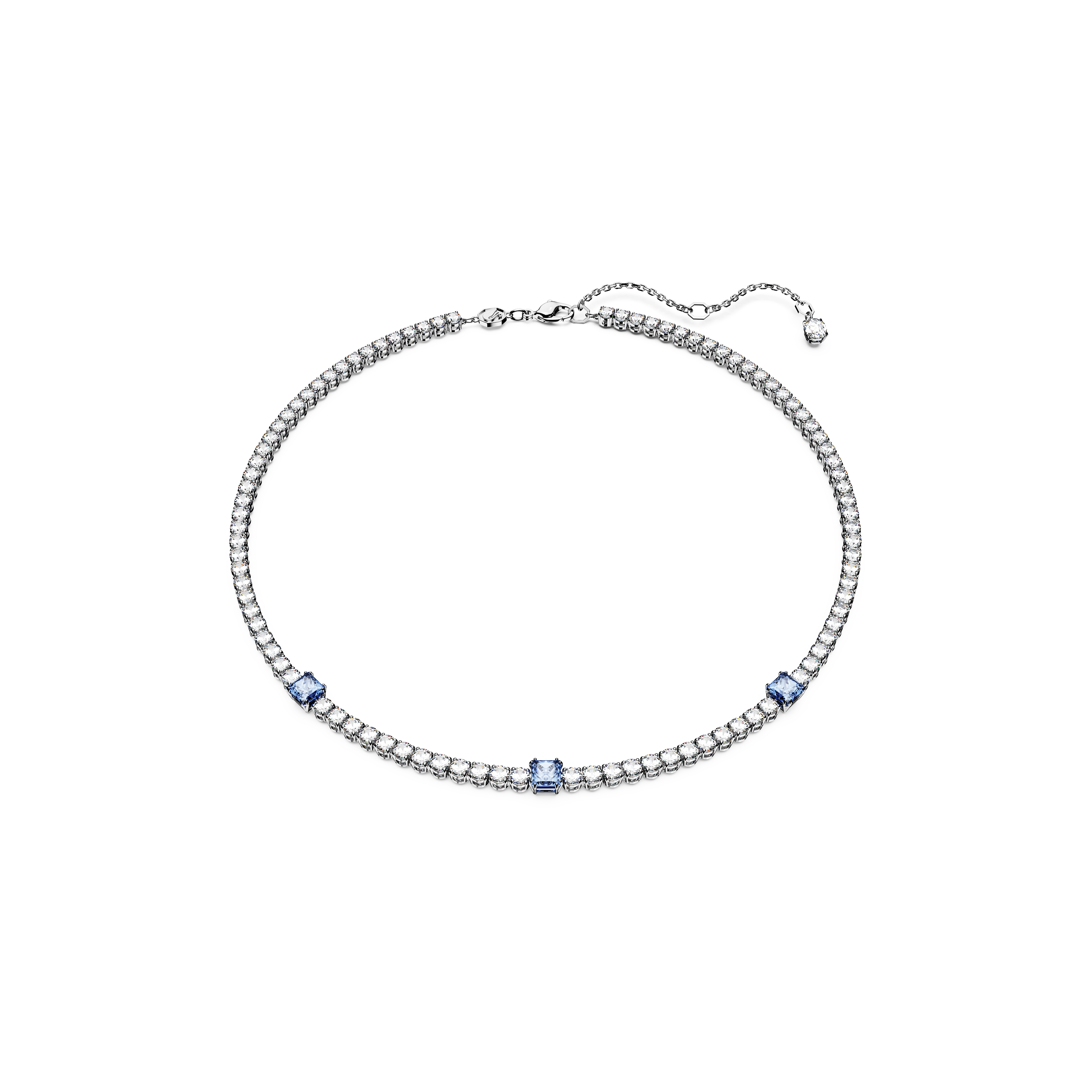 SWAROVSKI MATRIX TENNIS NECKLACE, MIXED CUTS, BLUE, RHODIUM PLATED 5666167