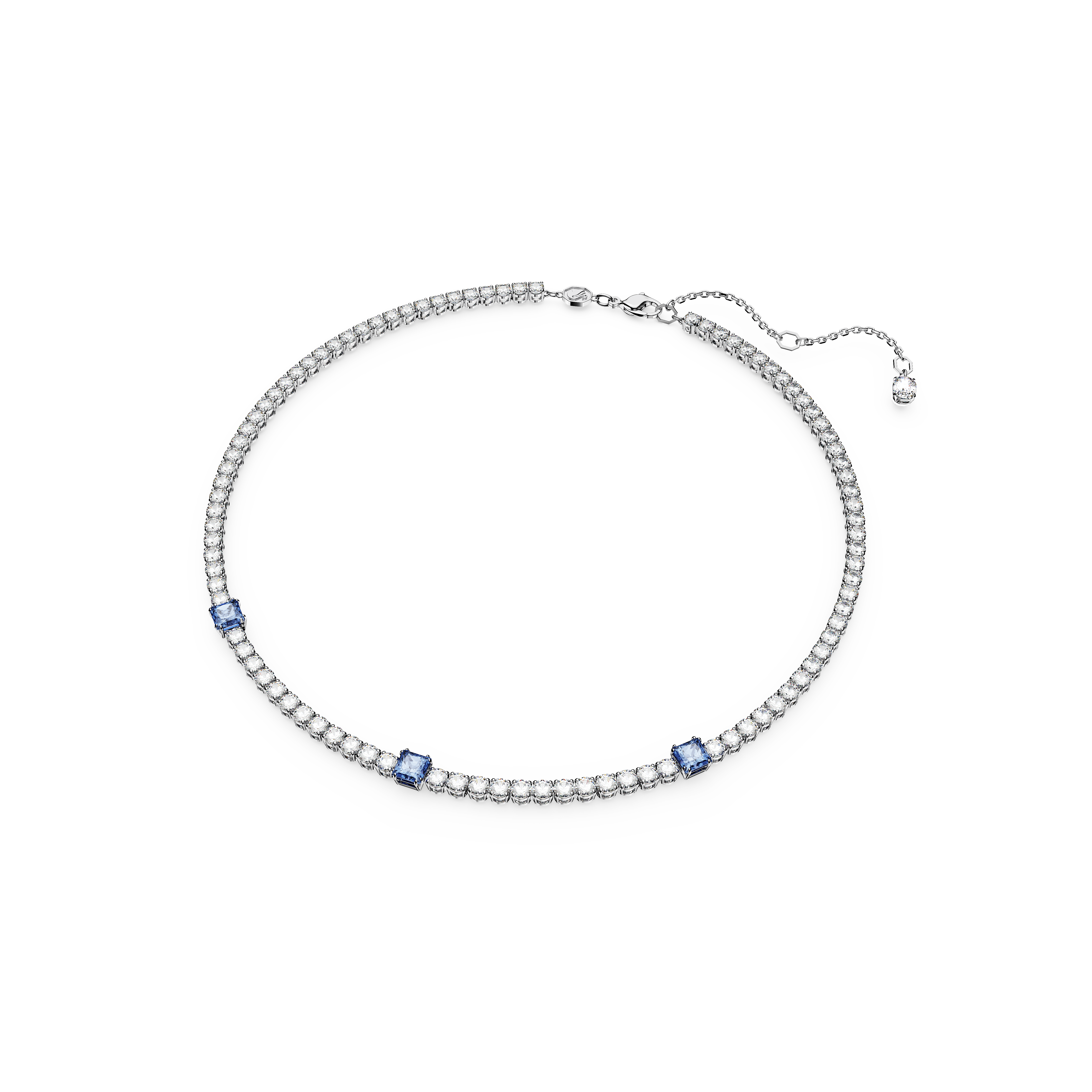 SWAROVSKI MATRIX TENNIS NECKLACE, MIXED CUTS, BLUE, RHODIUM PLATED 5666167