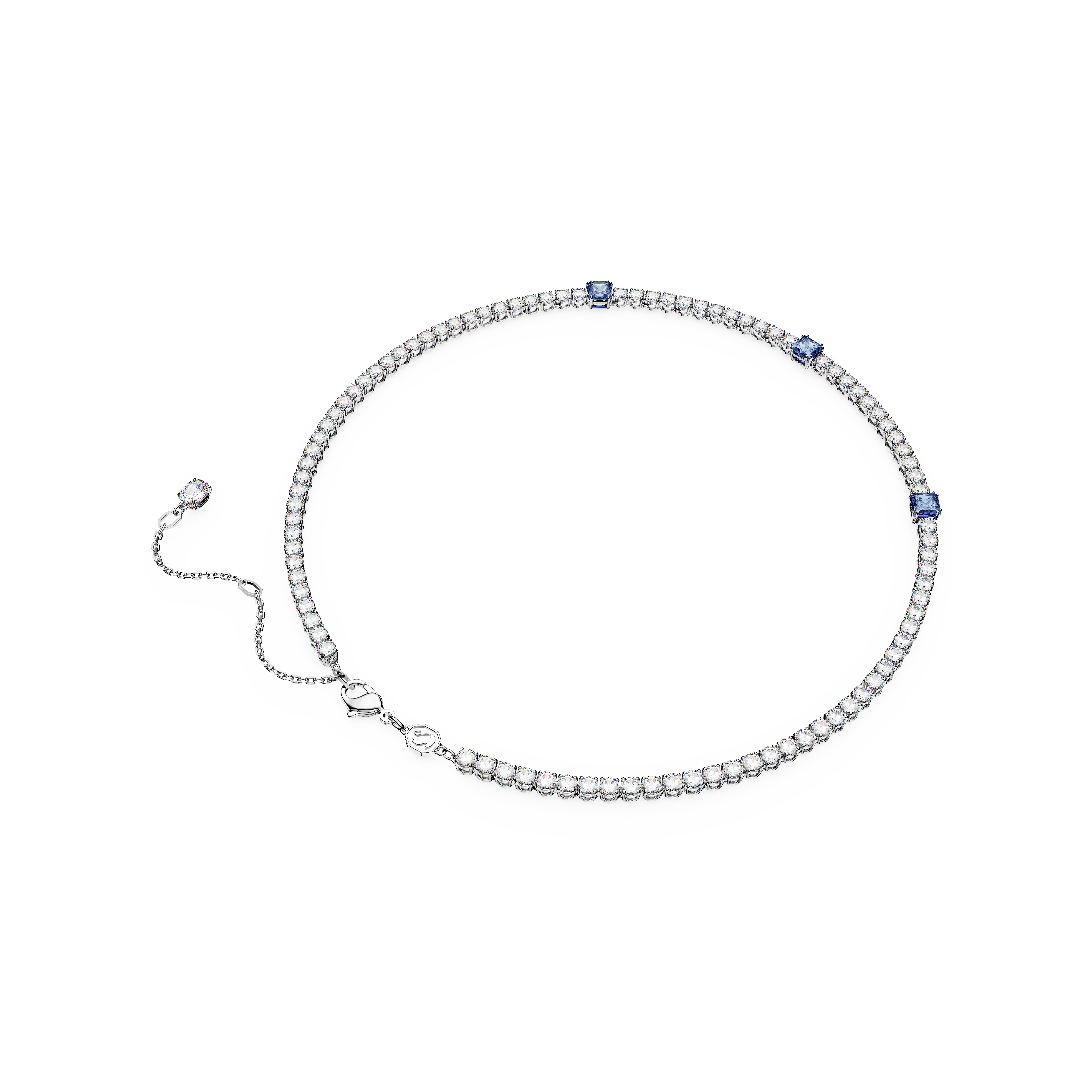 SWAROVSKI MATRIX TENNIS NECKLACE, MIXED CUTS, BLUE, RHODIUM PLATED 5666167