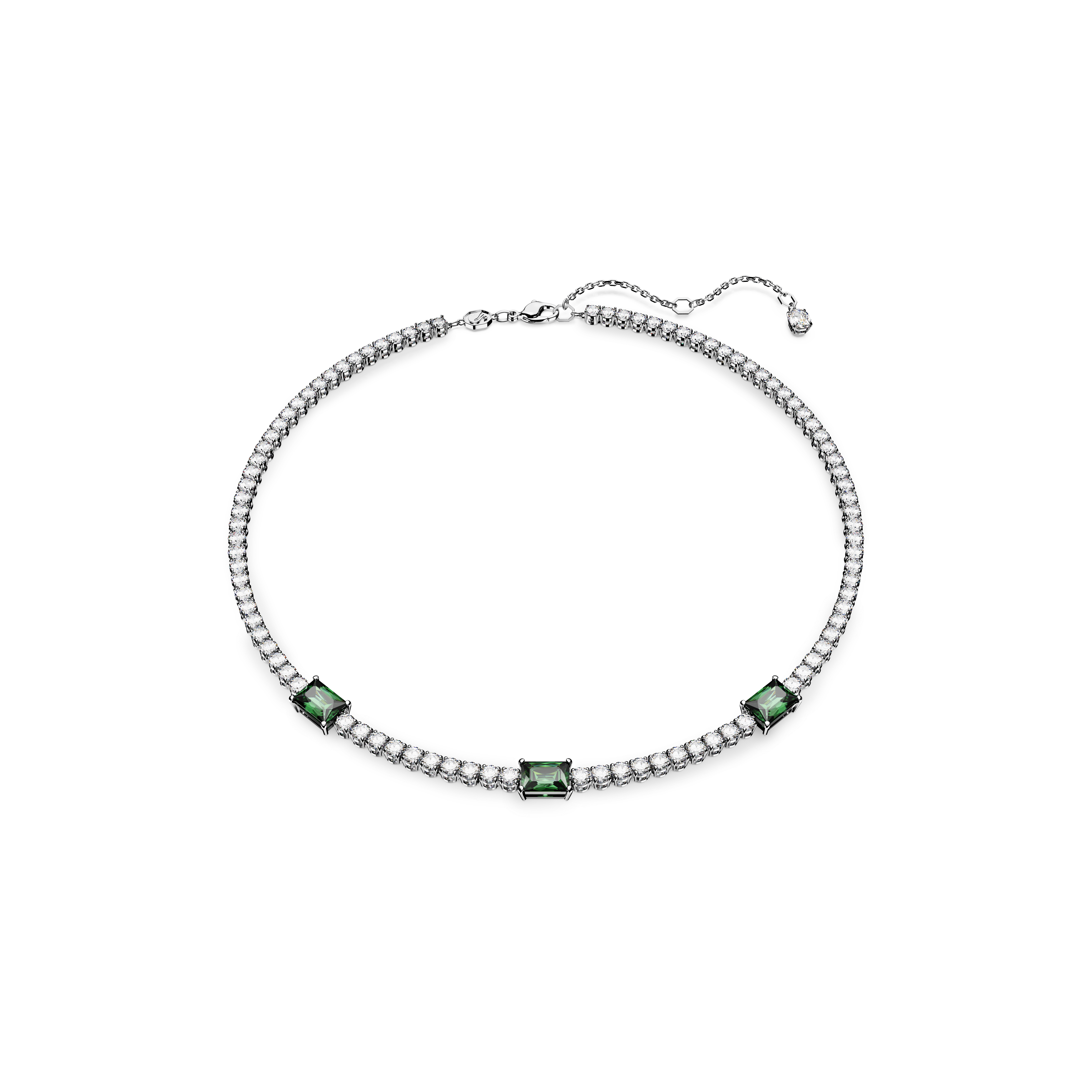 SWAROVSKI MATRIX TENNIS NECKLACE, MIXED CUTS, GREEN, RHODIUM PLATED 5666168