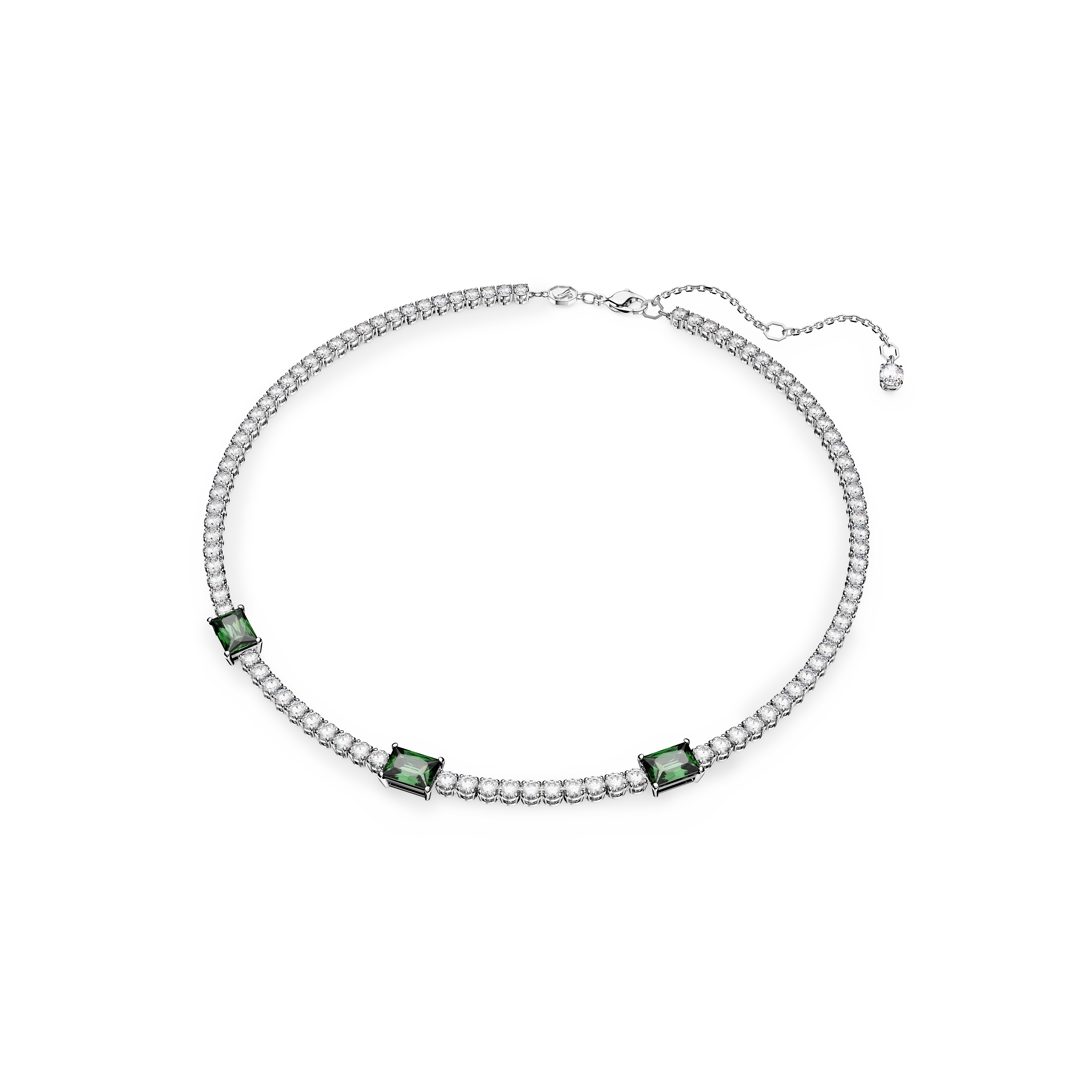 SWAROVSKI MATRIX TENNIS NECKLACE, MIXED CUTS, GREEN, RHODIUM PLATED 5666168