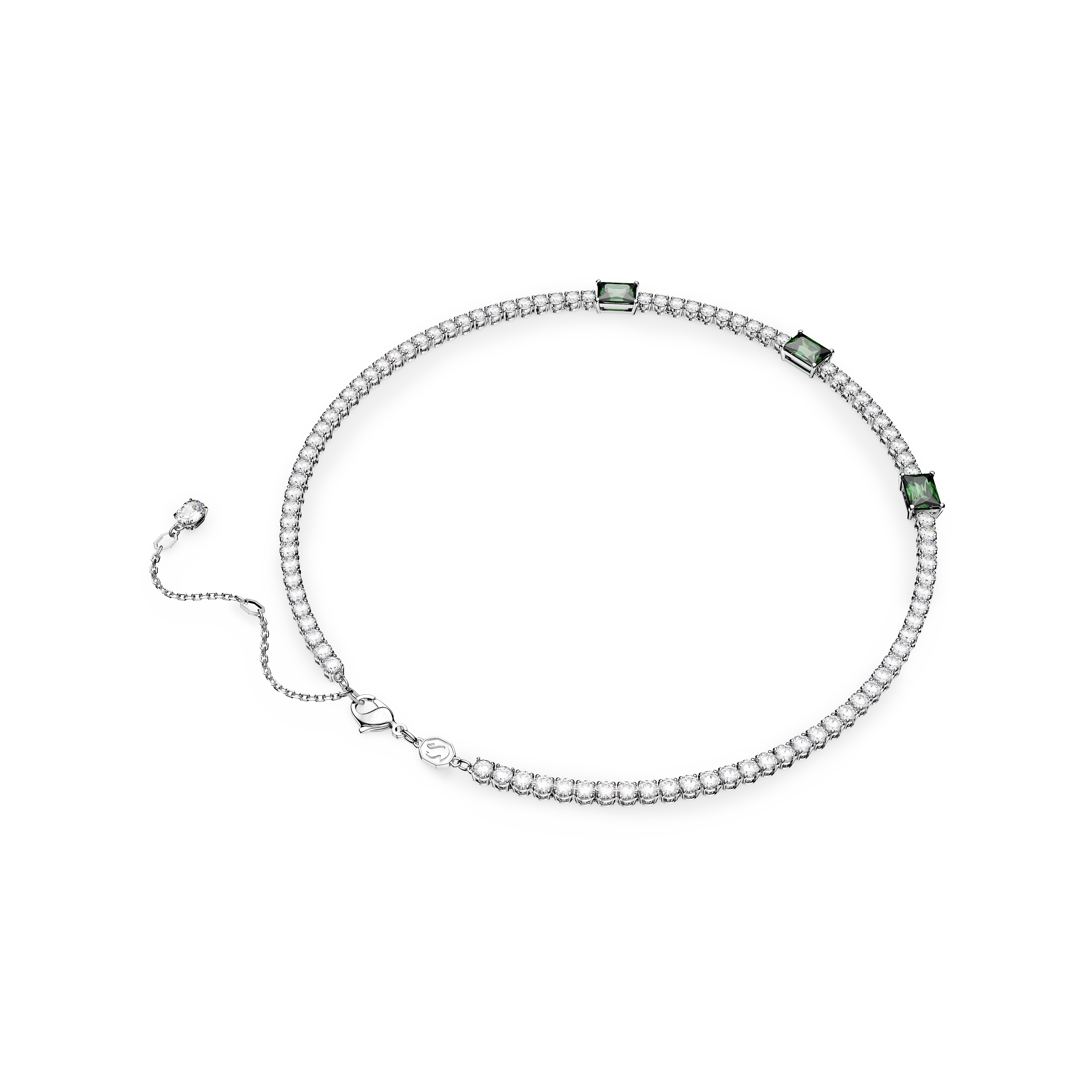 SWAROVSKI MATRIX TENNIS NECKLACE, MIXED CUTS, GREEN, RHODIUM PLATED 5666168