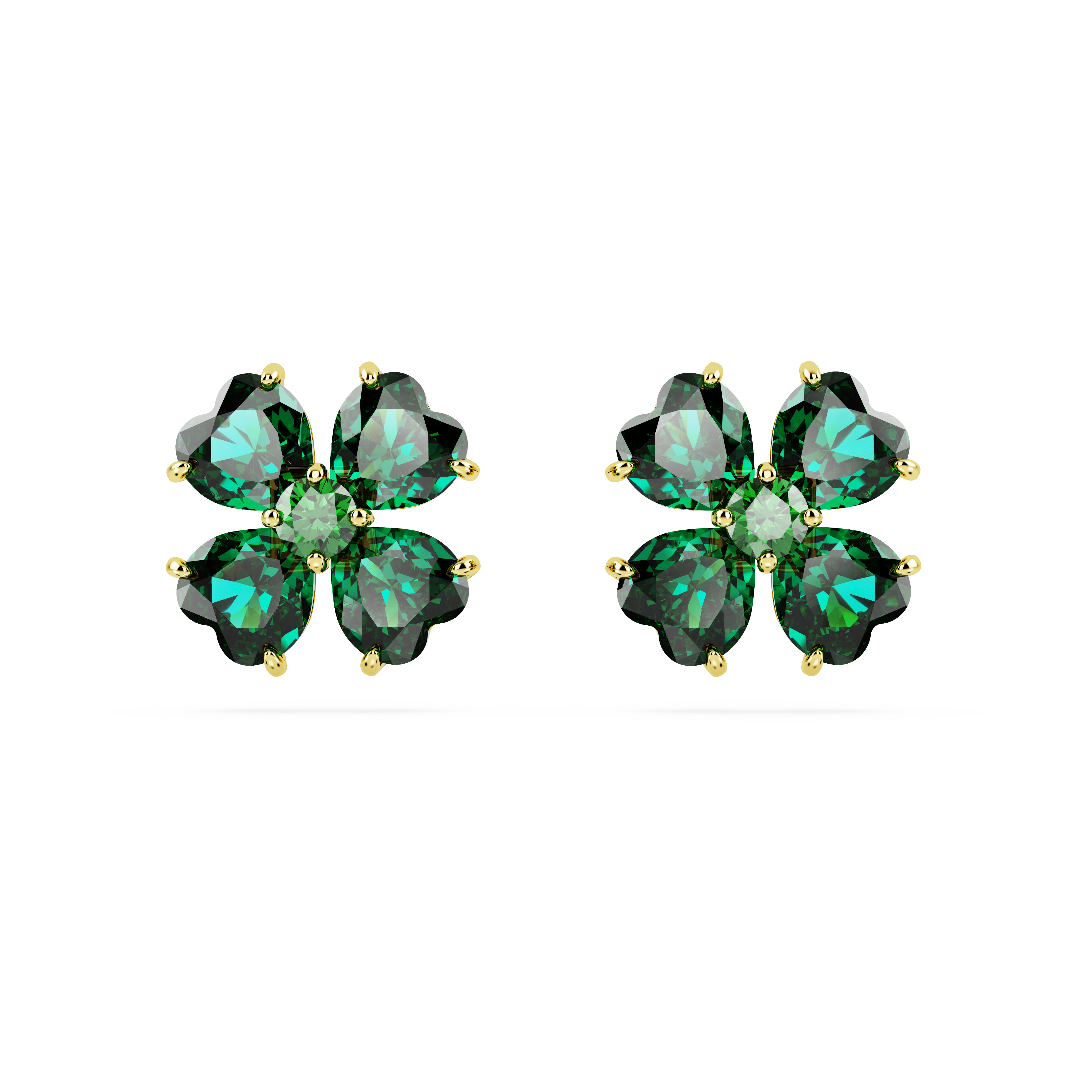 Swarovski Idyllia stud earrings, Clover, Green, Gold-tone plated 5666236