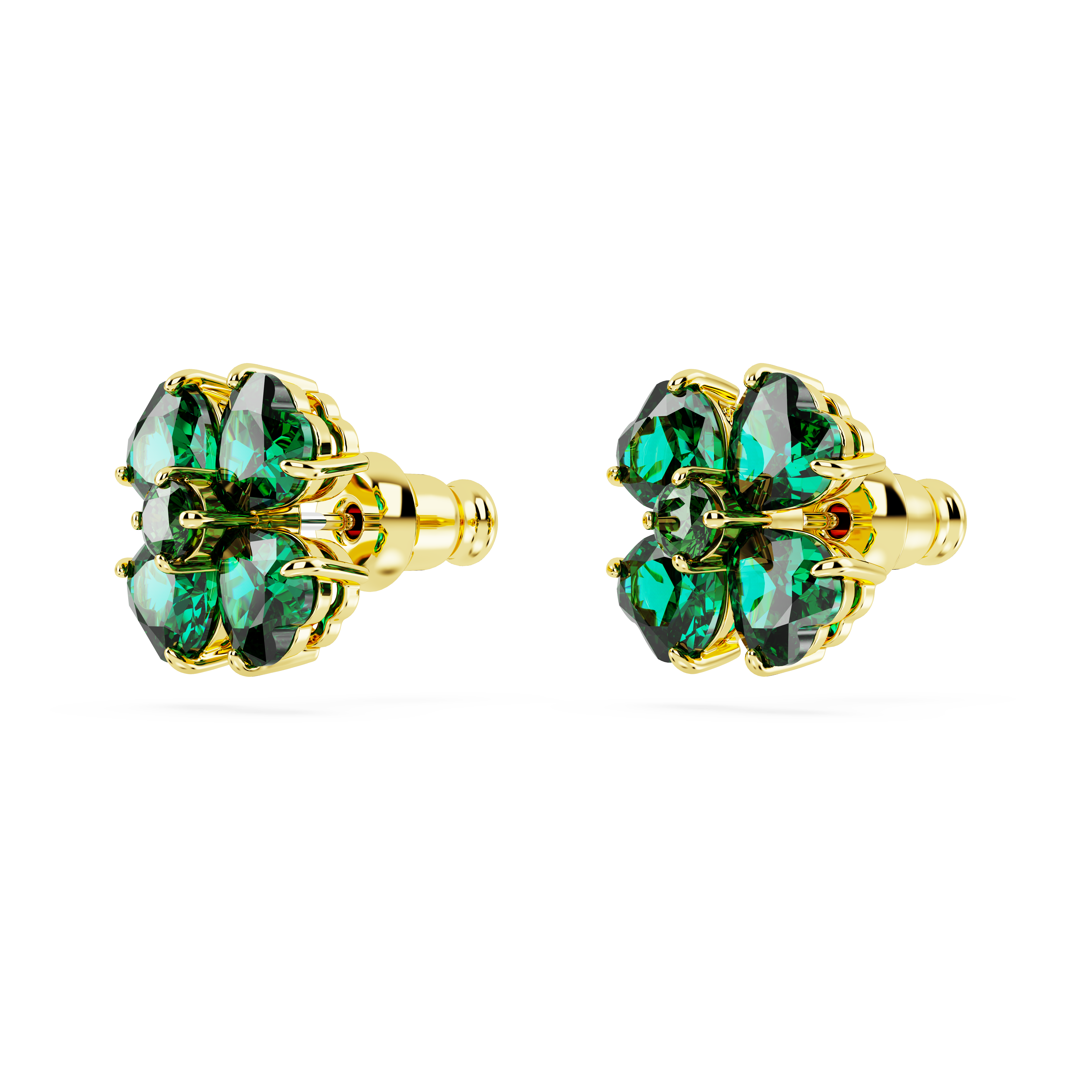 Swarovski Idyllia stud earrings, Clover, Green, Gold-tone plated 5666236