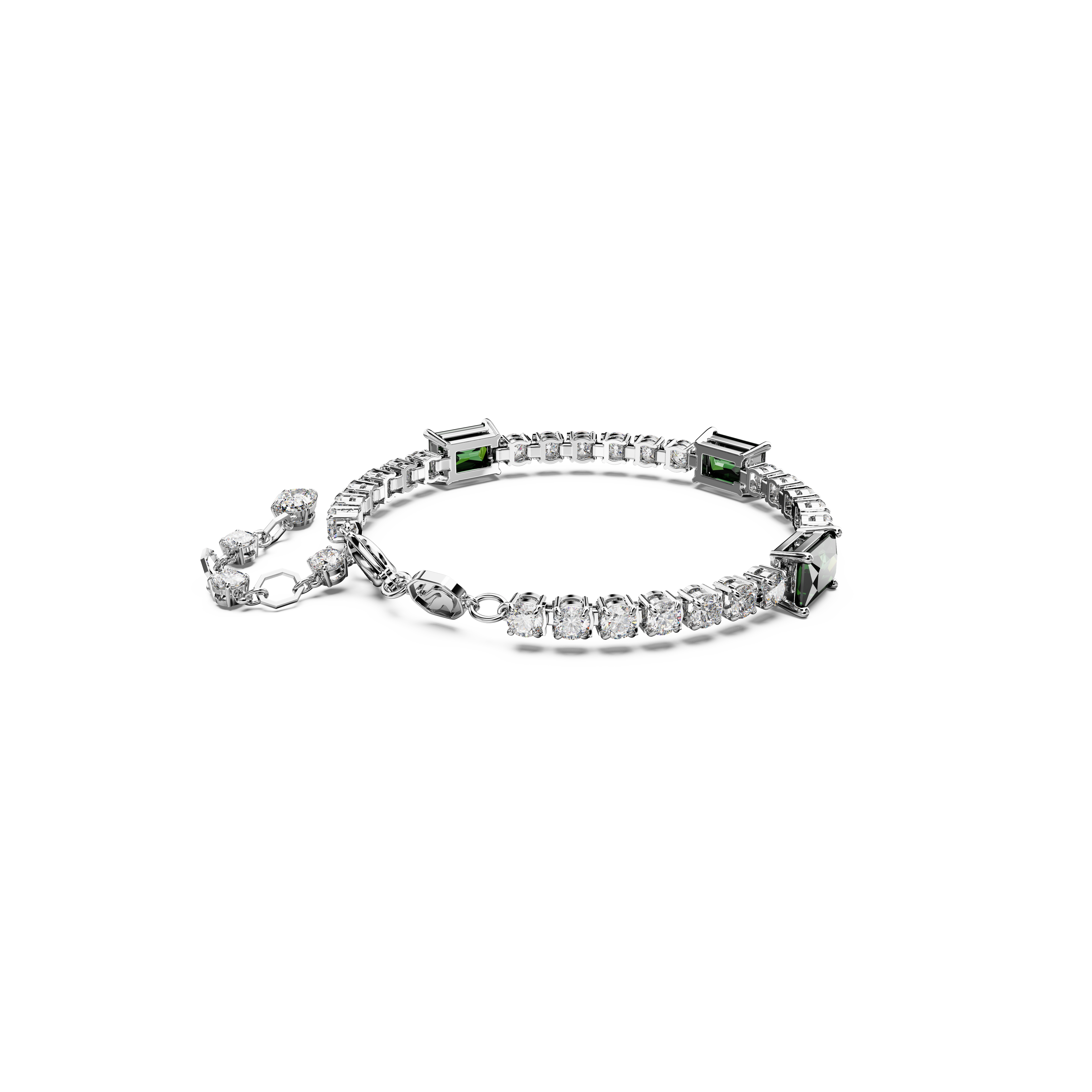 Swarovski Matrix Tennis bracelet, Mixed cuts, Green, Rhodium plated 5666422