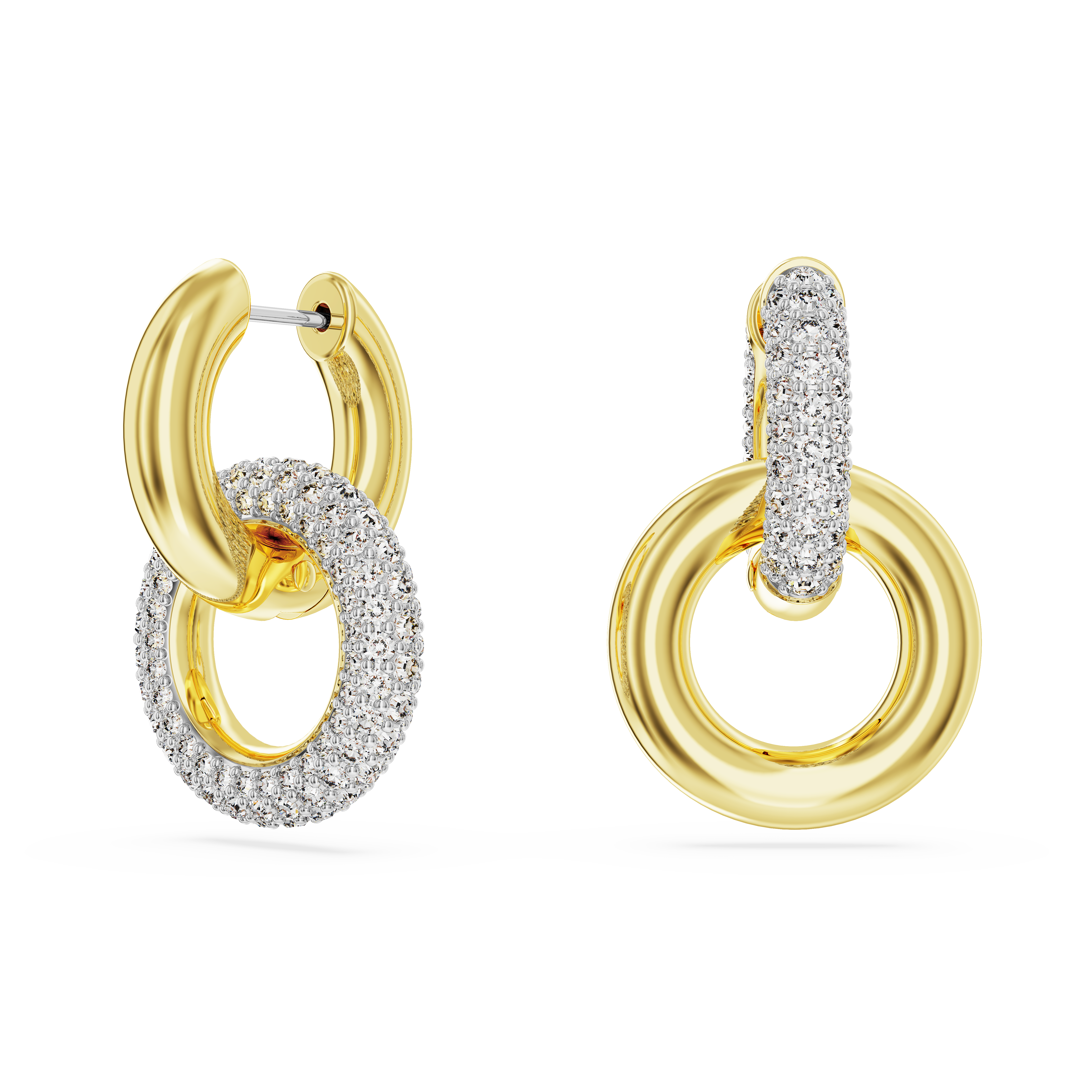 Swarovski Dextera hoop earrings, Asymmetrical design, Interlocking loop, White, Gold-tone plated 5668818