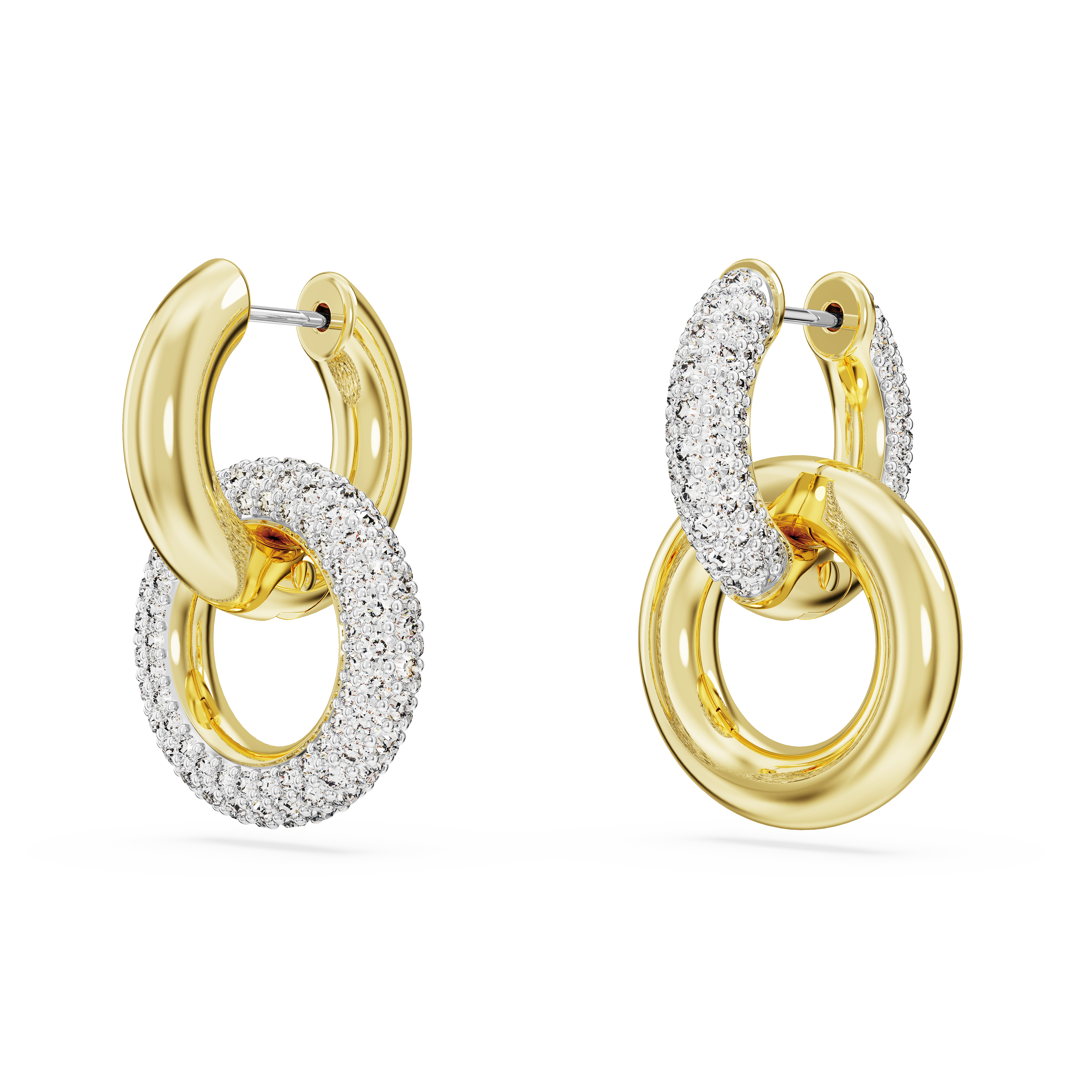 Swarovski Dextera hoop earrings, Asymmetrical design, Interlocking loop, White, Gold-tone plated 5668818