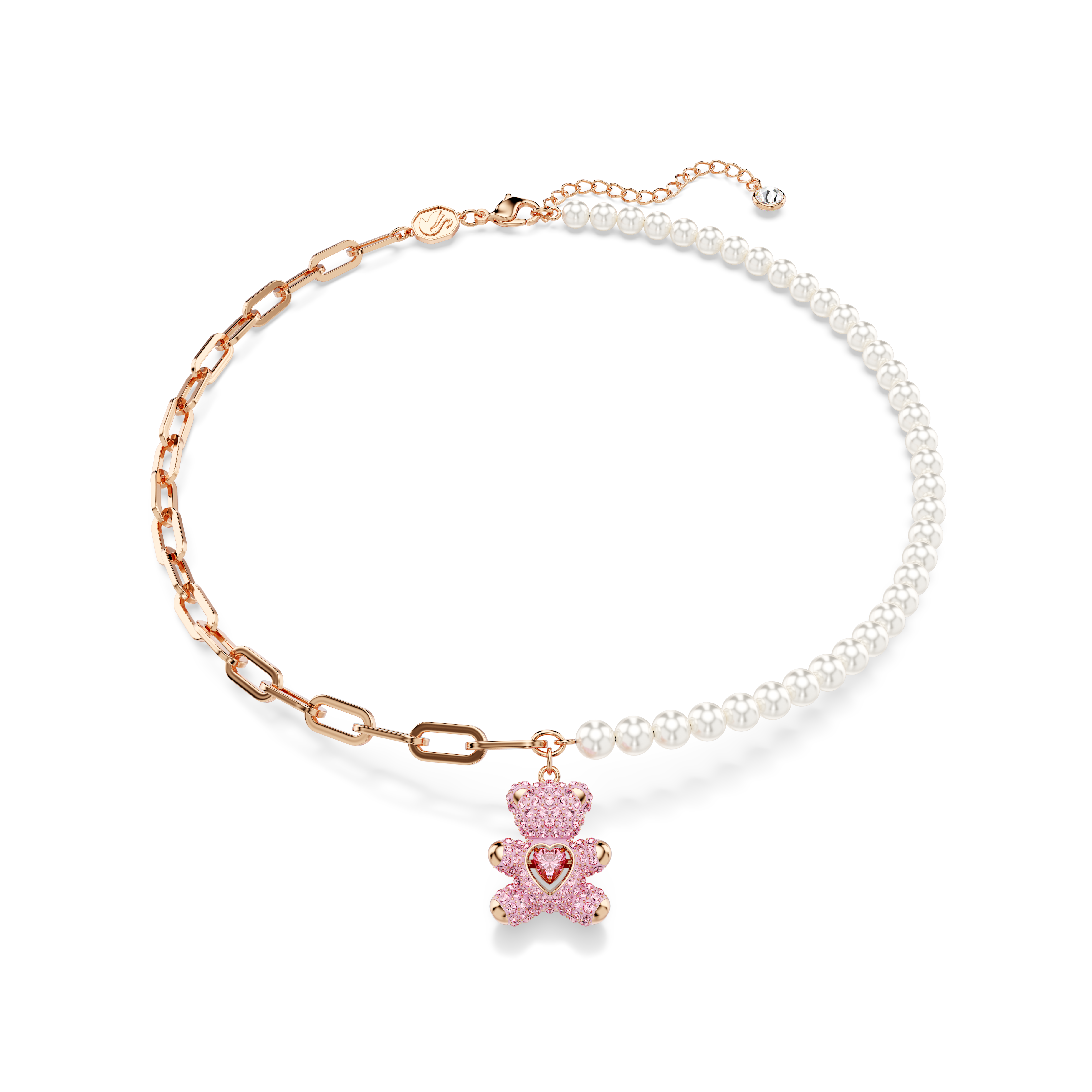 Swarovski Teddy pendant, Crystal pearl, Bear, Pink, Rose gold-tone plated 5669166