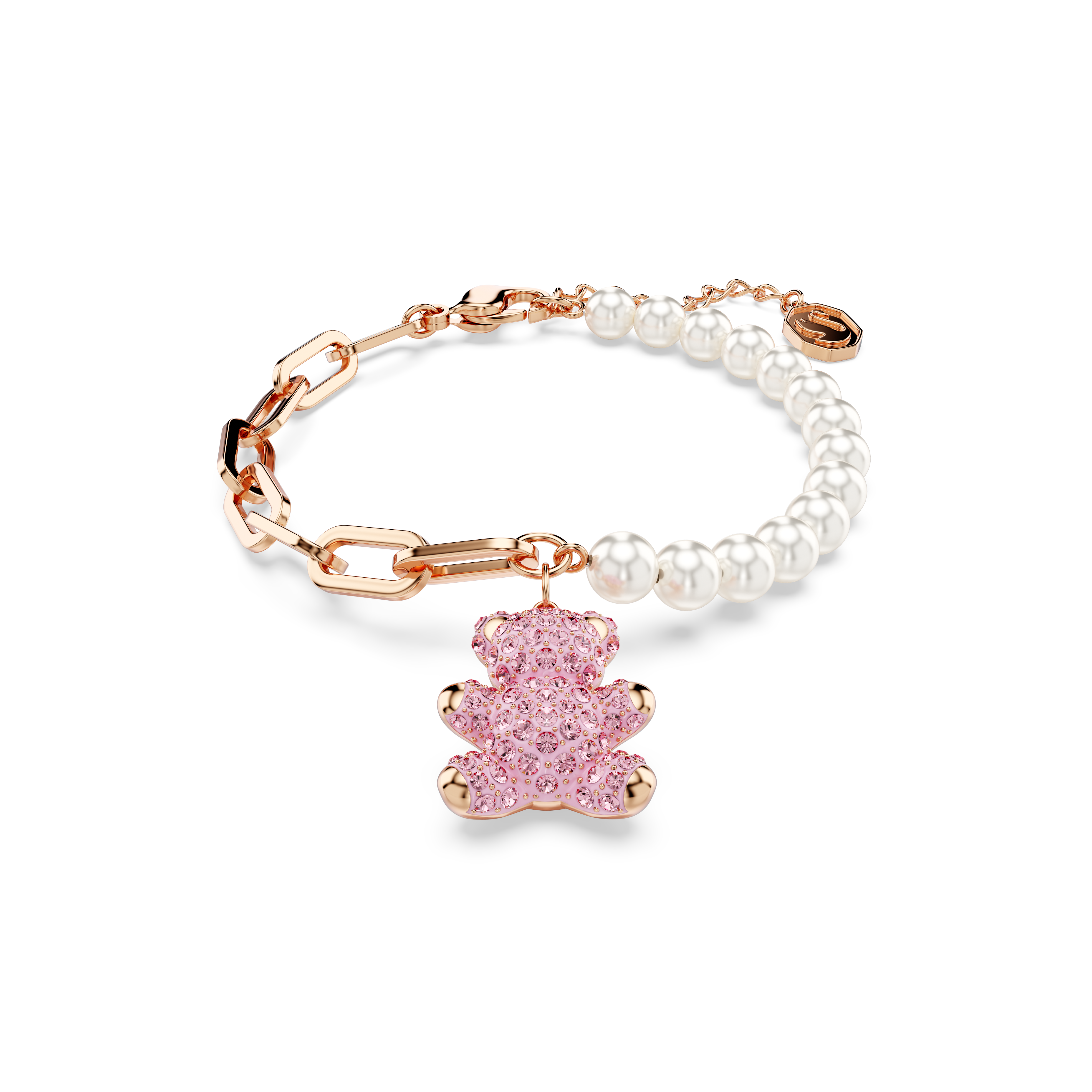 Swarovski Teddy bracelet, Crystal pearl, Bear, Pink, Rose gold-tone plated 5669169