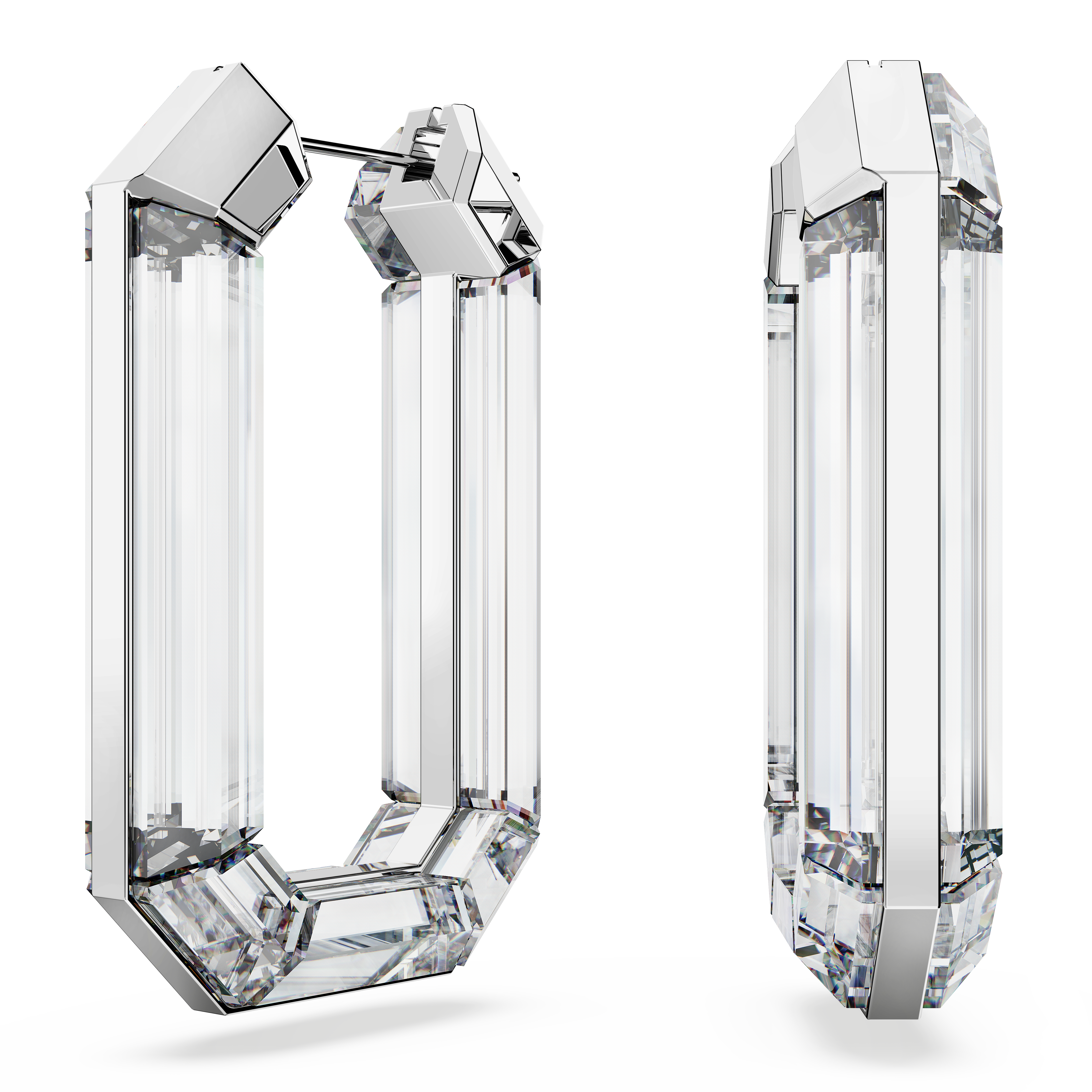 SWAROVSKI LUCENT HOOP EARRINGS, STATEMENT, OCTAGON SHAPE, WHITE 5671087