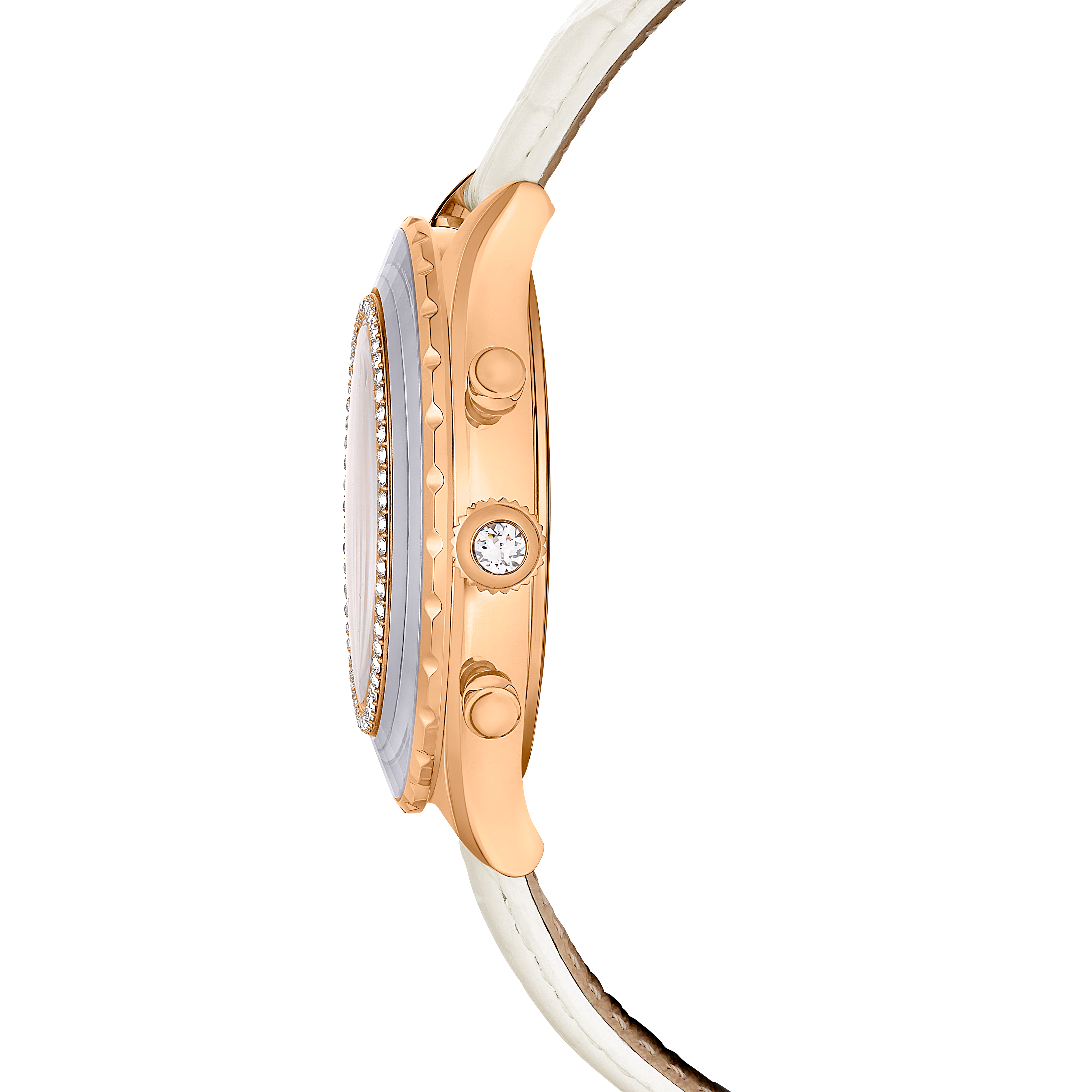 Swarovski Octea chrono watch, Swiss Made, Leather strap, White, Rose gold-tone finish 5671150