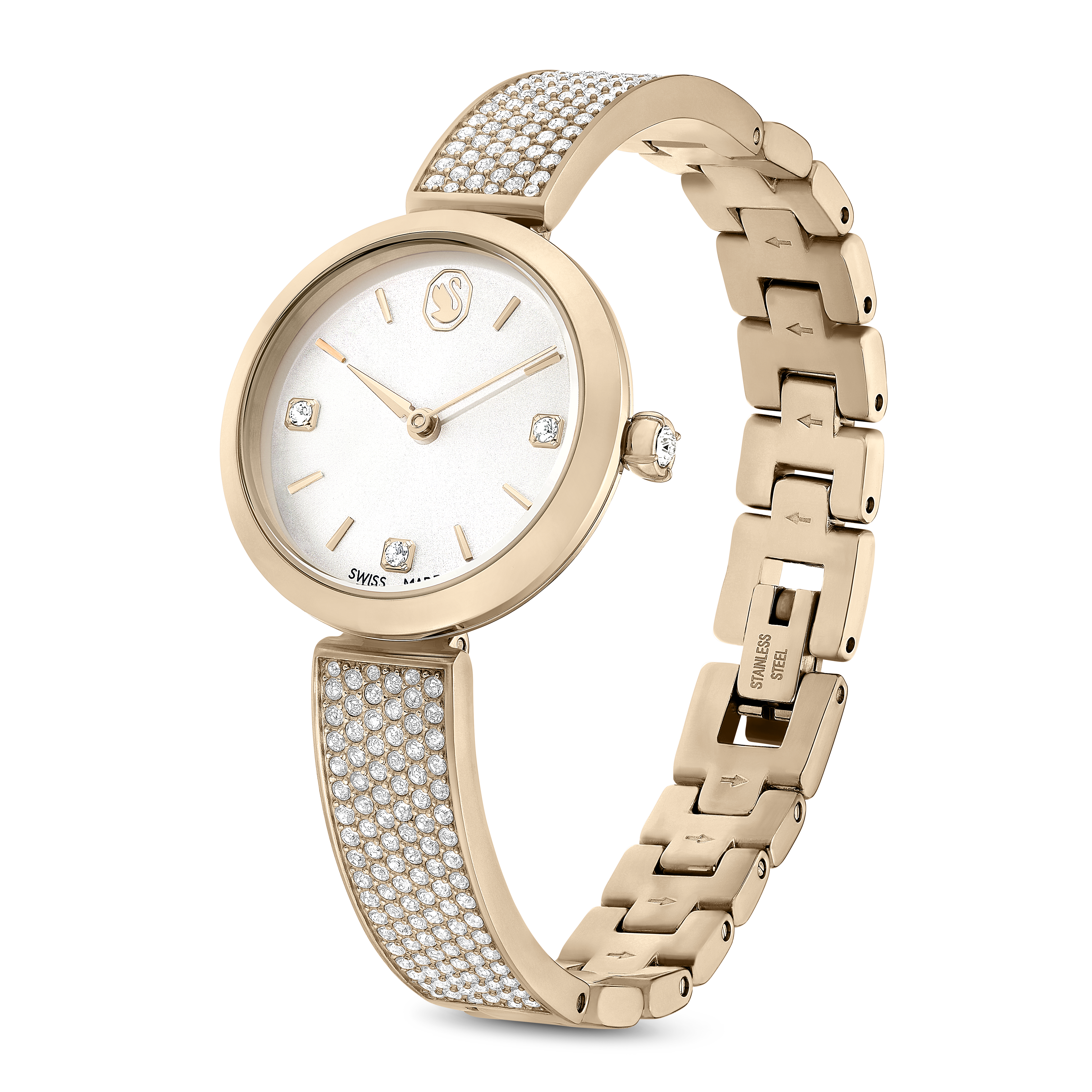 Swarovski Illumina watch, Swiss Made, Metal bracelet, Gold tone, Champagne gold-tone finish 5671196