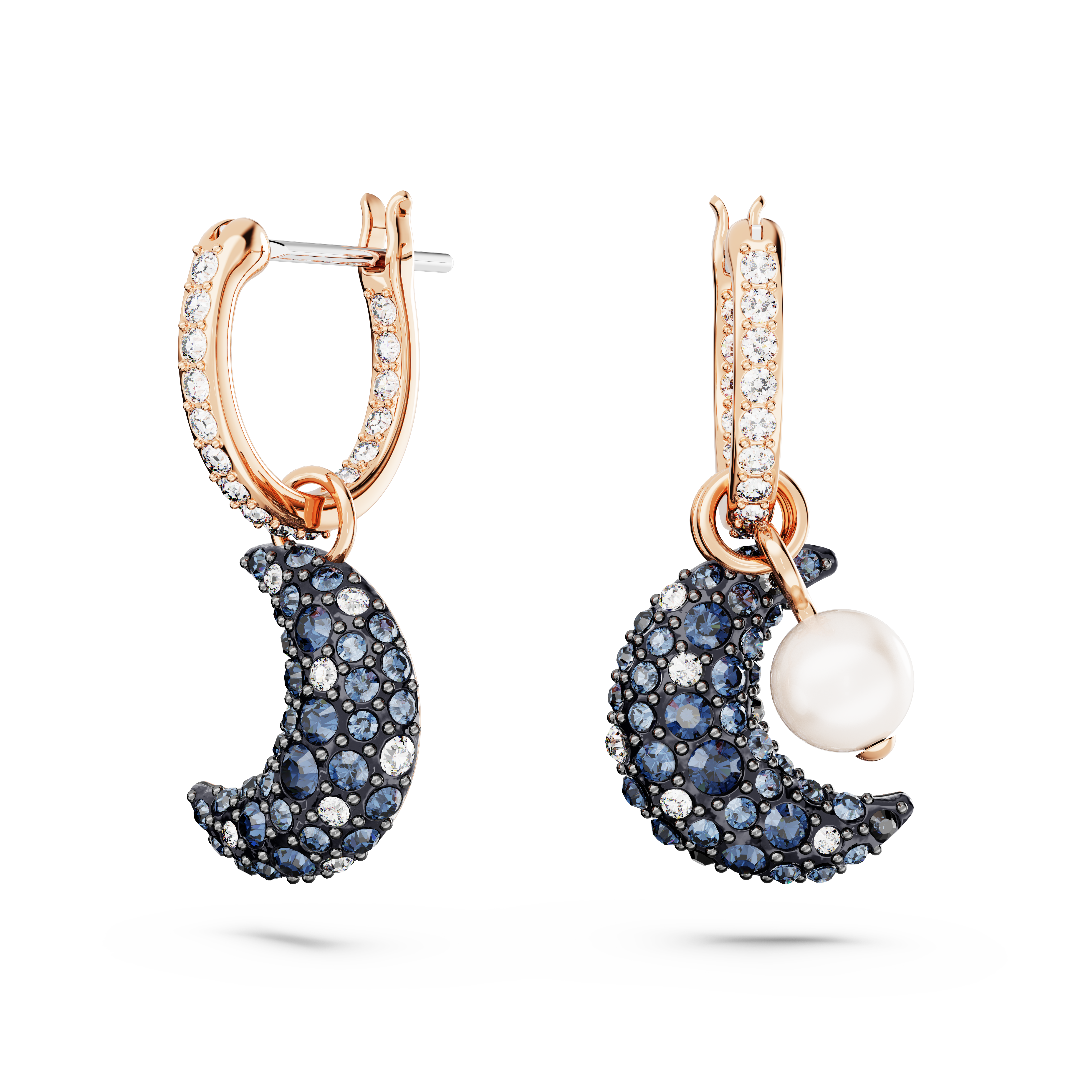 SWAROVSKI LUNA DROP EARRINGS, ASYMMETRICAL DESIGN, MOON, MULTICOLORED, ROSE GOLD-TONE PLATED 5671569