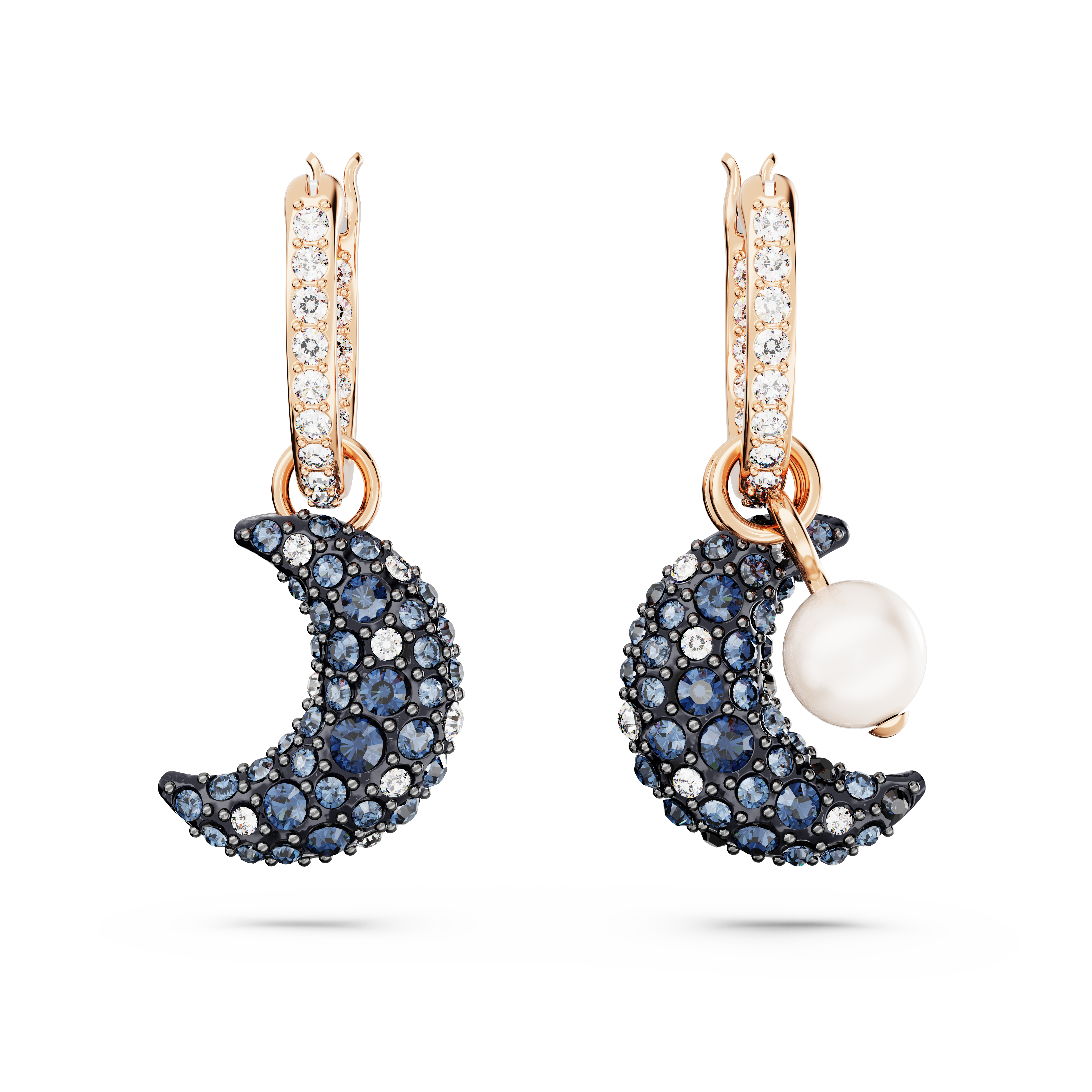 SWAROVSKI LUNA DROP EARRINGS, ASYMMETRICAL DESIGN, MOON, MULTICOLORED, ROSE GOLD-TONE PLATED 5671569