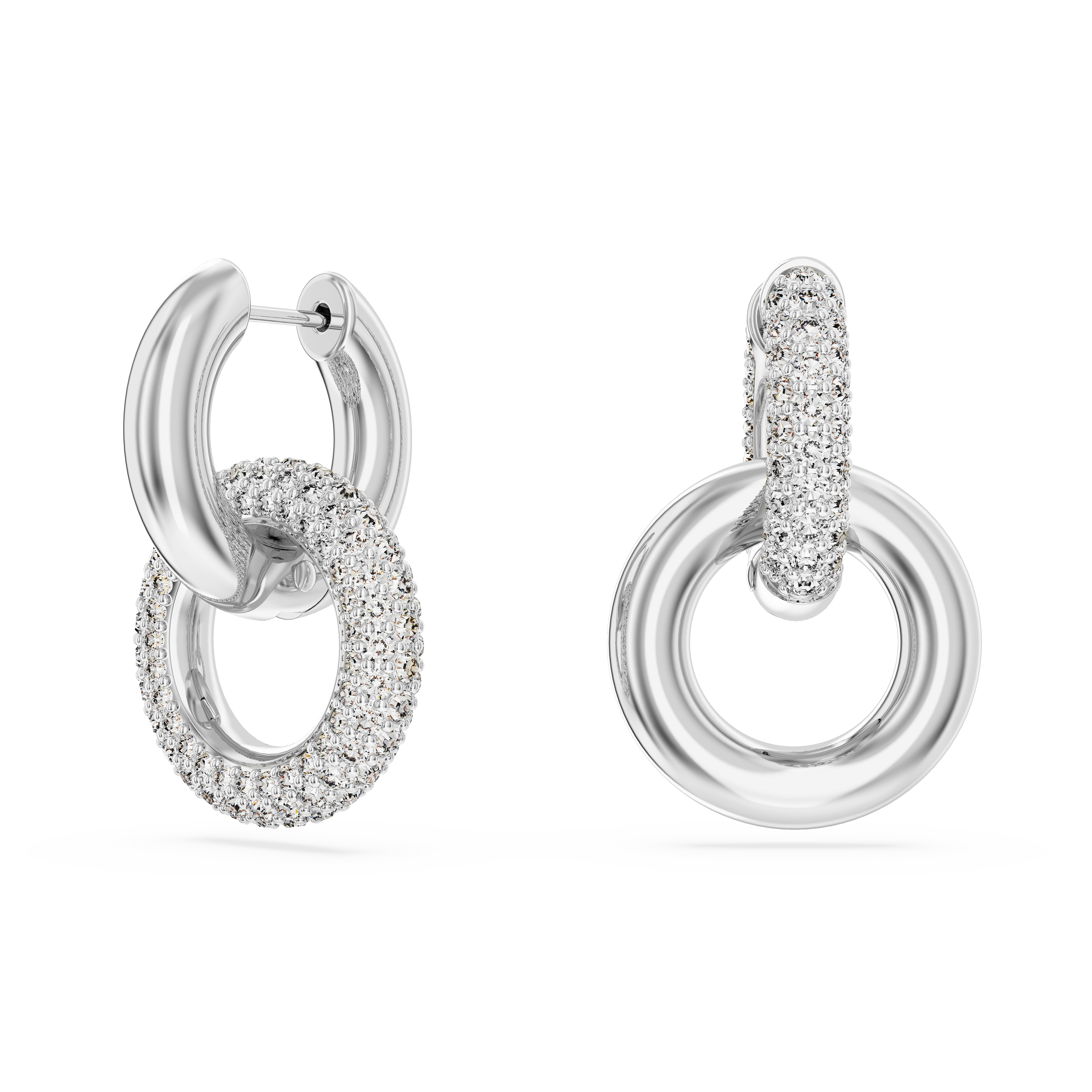 SWAROVSKI DEXTERA HOOP EARRINGS, ASYMMETRICAL DESIGN, INTERLOCKING LOOP, WHITE, RHODIUM PLATED 5671807