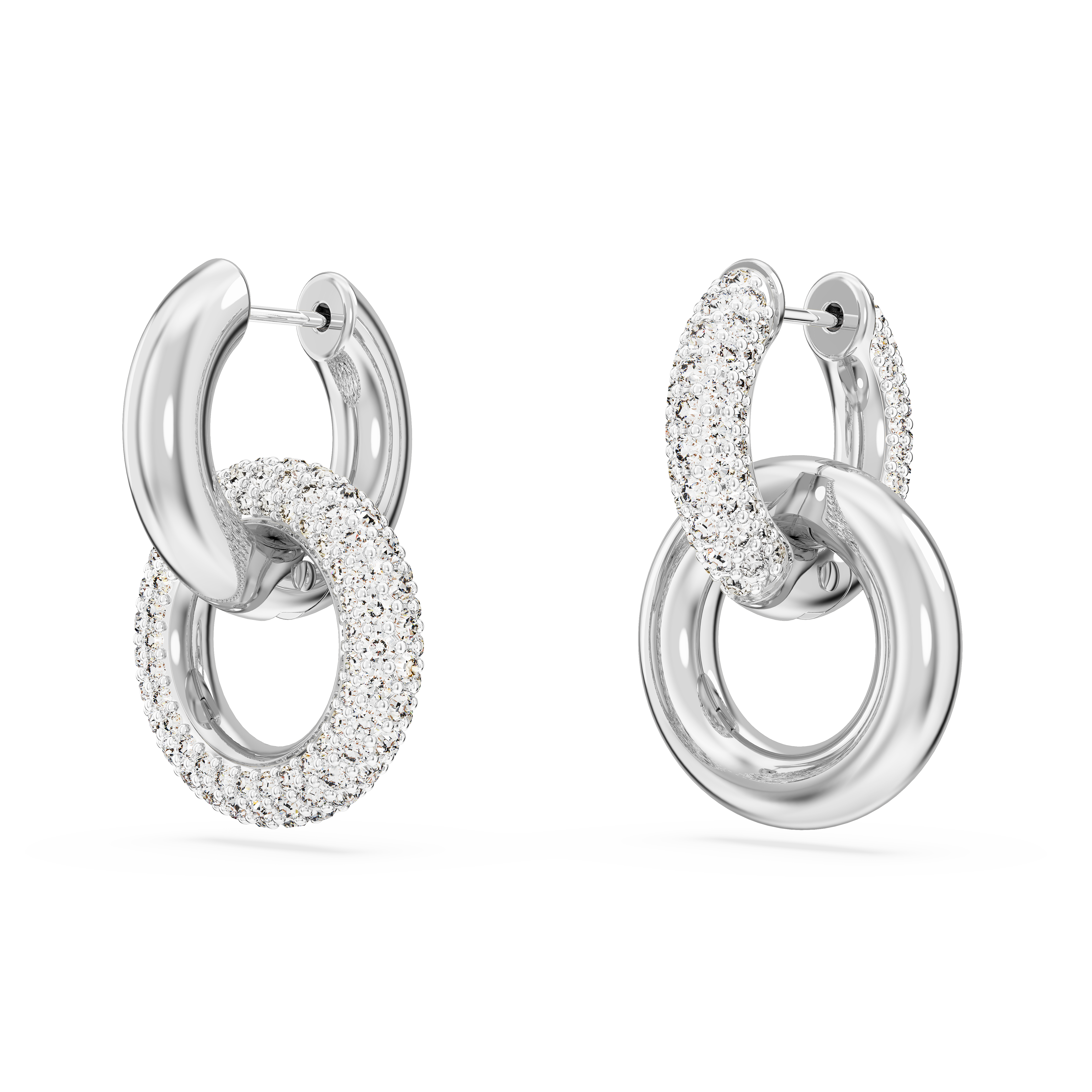 SWAROVSKI DEXTERA HOOP EARRINGS, ASYMMETRICAL DESIGN, INTERLOCKING LOOP, WHITE, RHODIUM PLATED 5671807