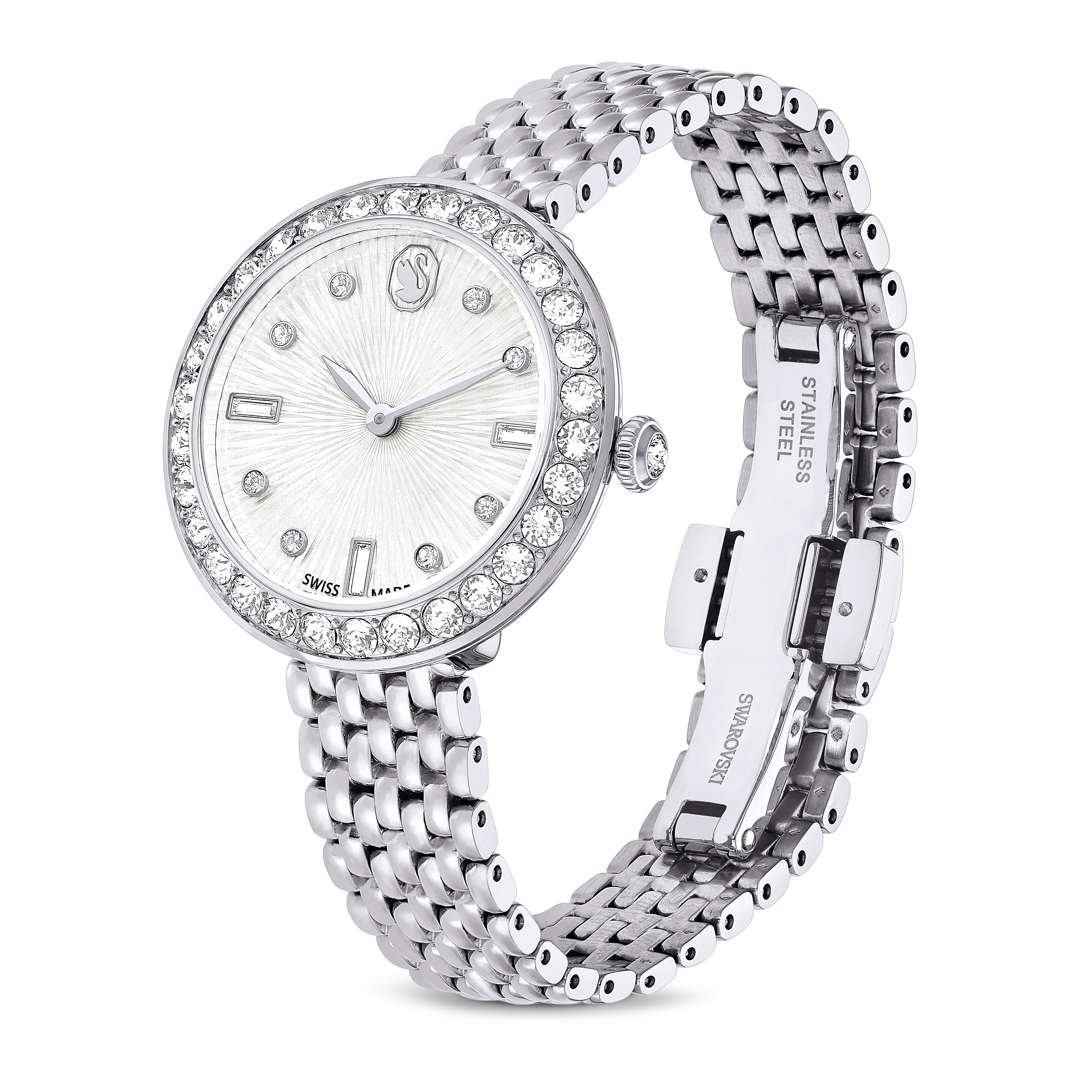 Swarovski Matrix tennis 7-link watch, Swiss Made, Metal bracelet, Silver tone, Stainless steel 5673022