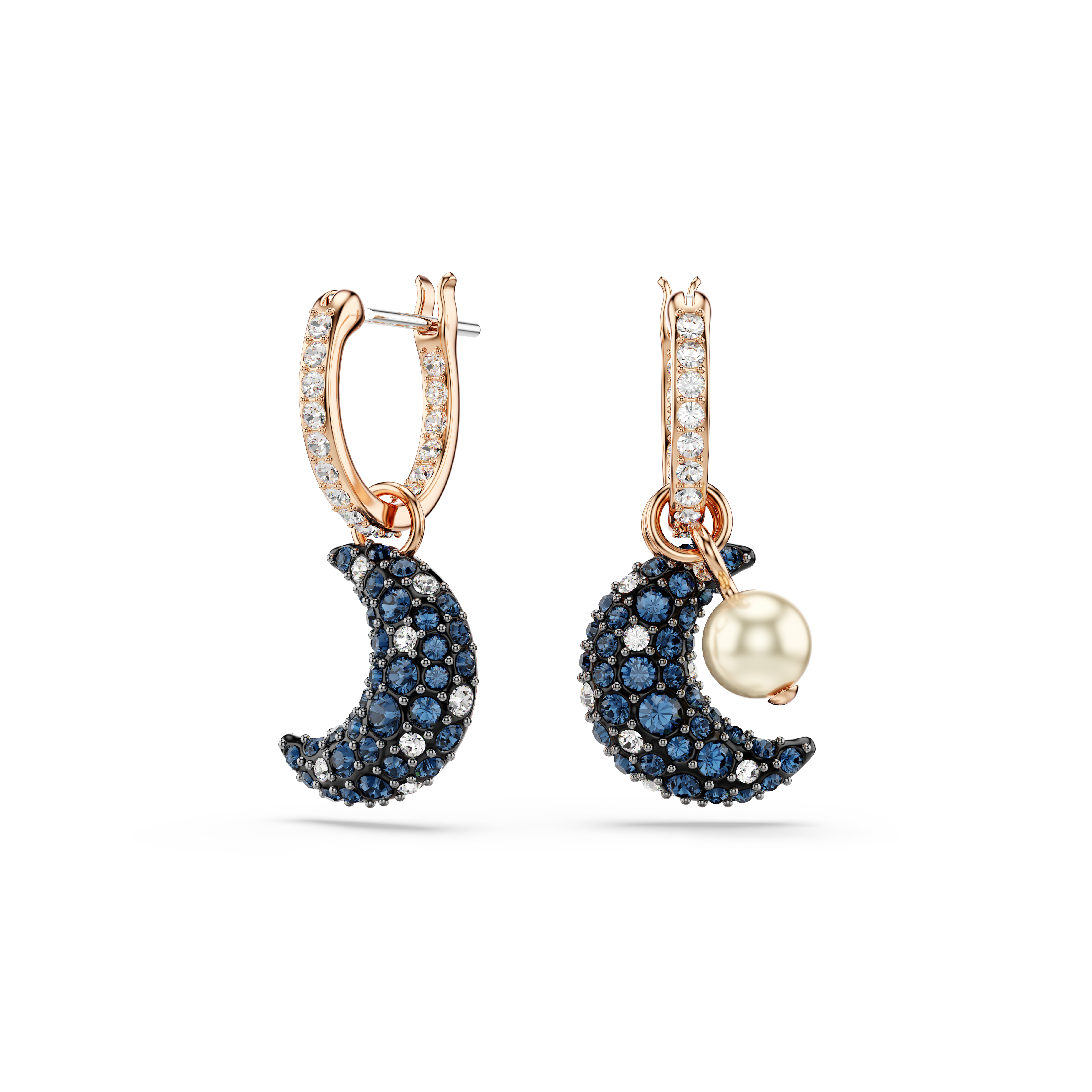 Swarovski Sublima drop earrings, Crystal pearl, Asymmetrical design, Moon, Multicolored, Rose gold-tone plated 5673614
