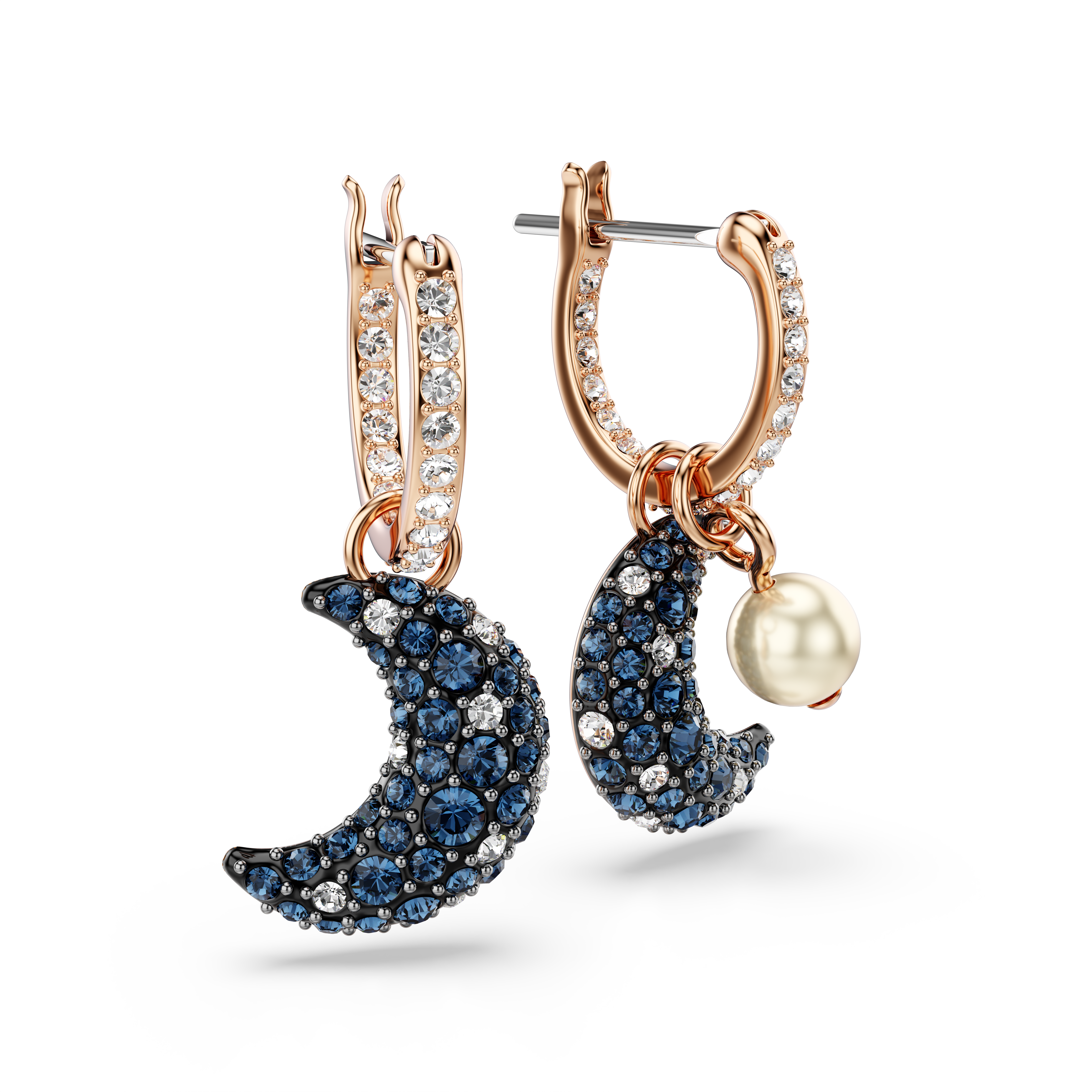 Swarovski Sublima drop earrings, Crystal pearl, Asymmetrical design, Moon, Multicolored, Rose gold-tone plated 5673614