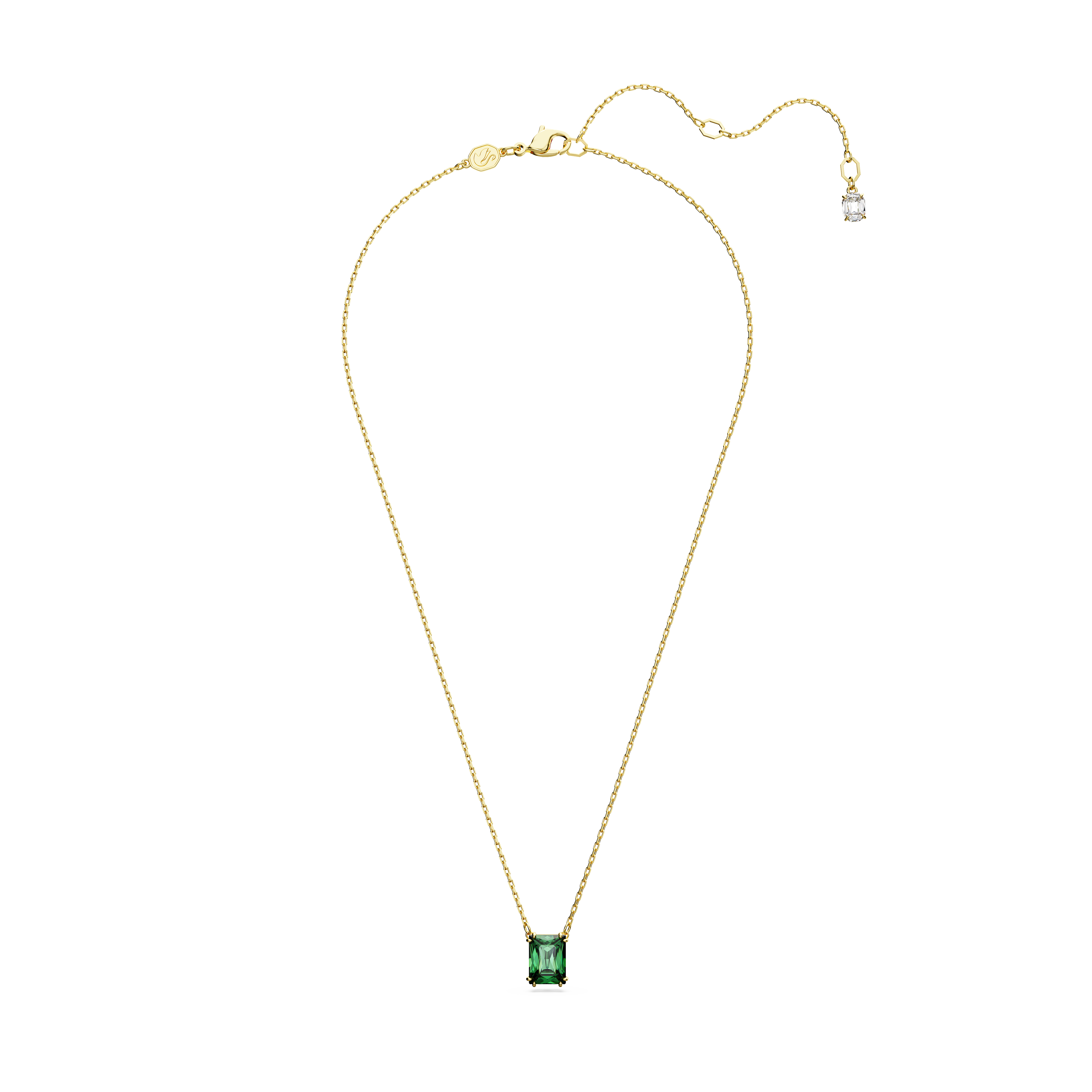 Swarovski Stilla pendant, Rectangular cut, Green, Gold-tone plated 5677141