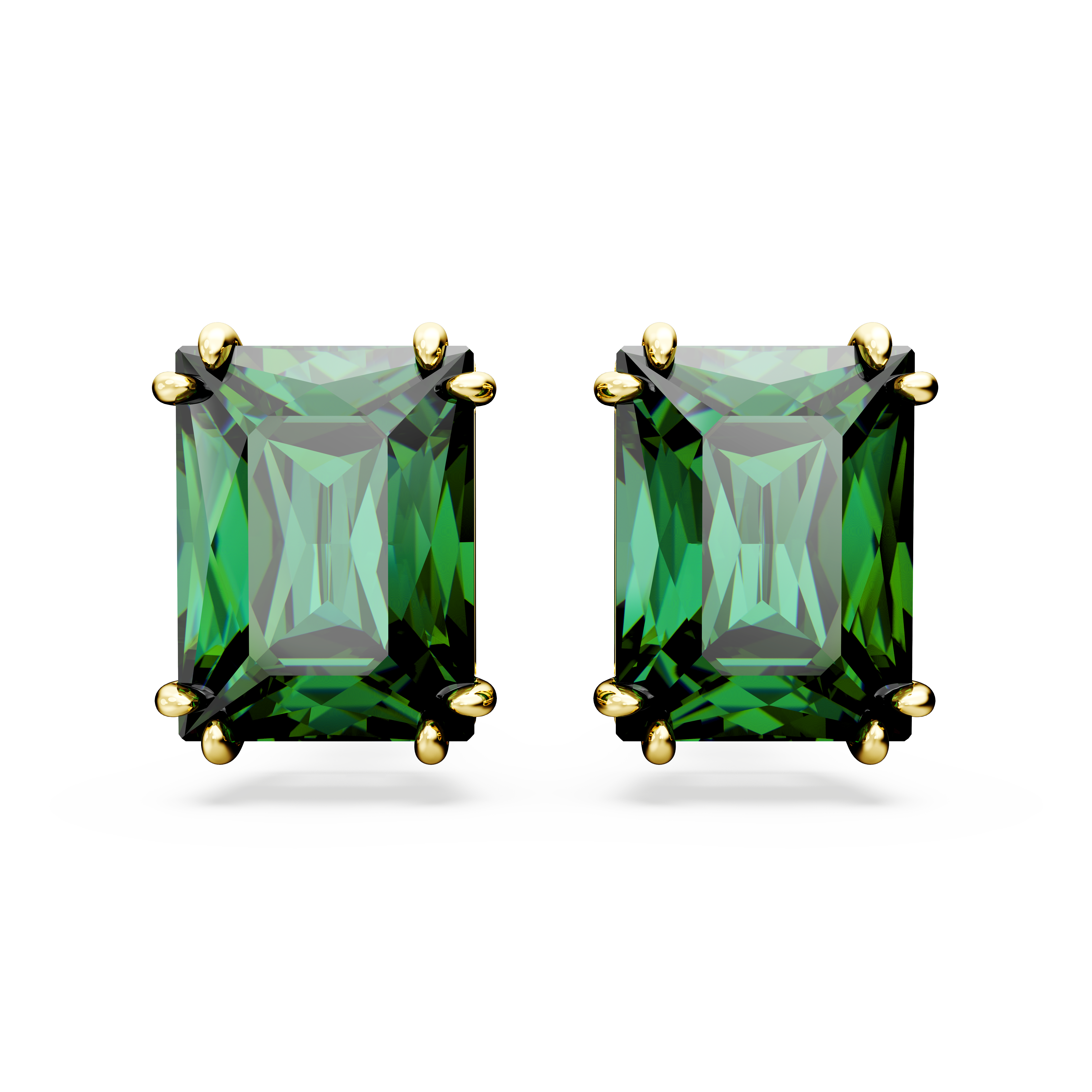 SWAROVSKI MATRIX STUD EARRINGS, RECTANGULAR CUT, GREEN, GOLD-TONE PLATED 5677142
