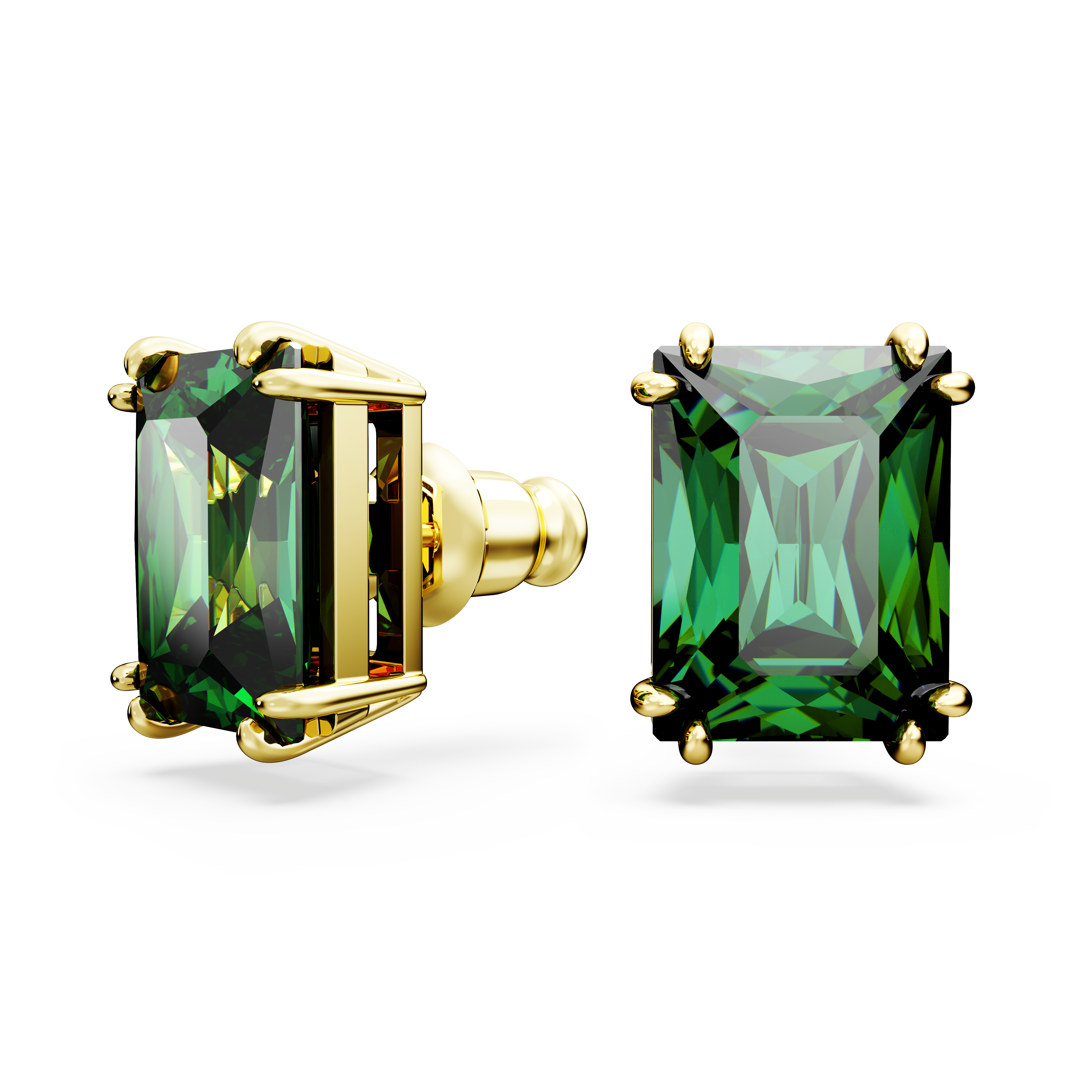 SWAROVSKI MATRIX STUD EARRINGS, RECTANGULAR CUT, GREEN, GOLD-TONE PLATED 5677142