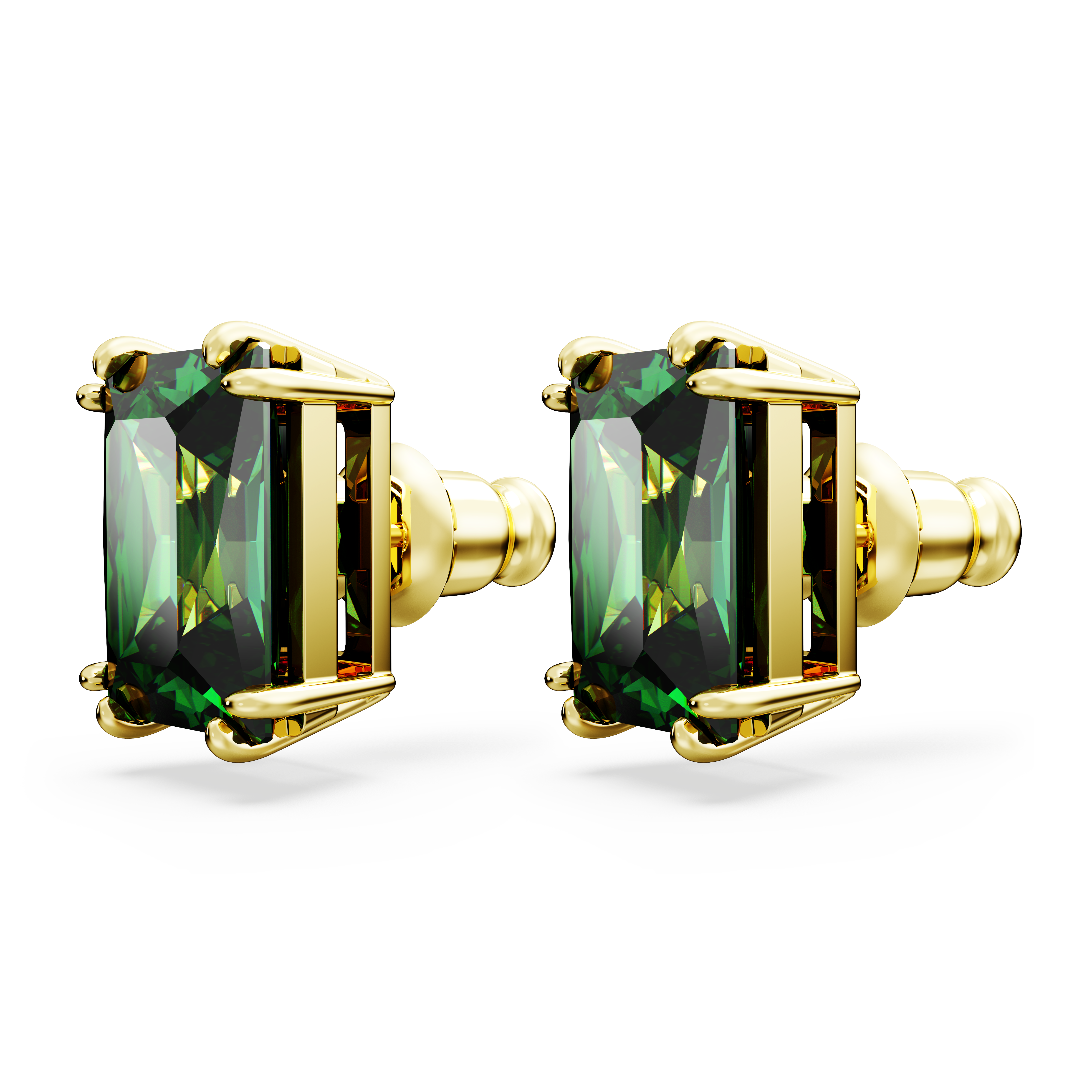 SWAROVSKI MATRIX STUD EARRINGS, RECTANGULAR CUT, GREEN, GOLD-TONE PLATED 5677142