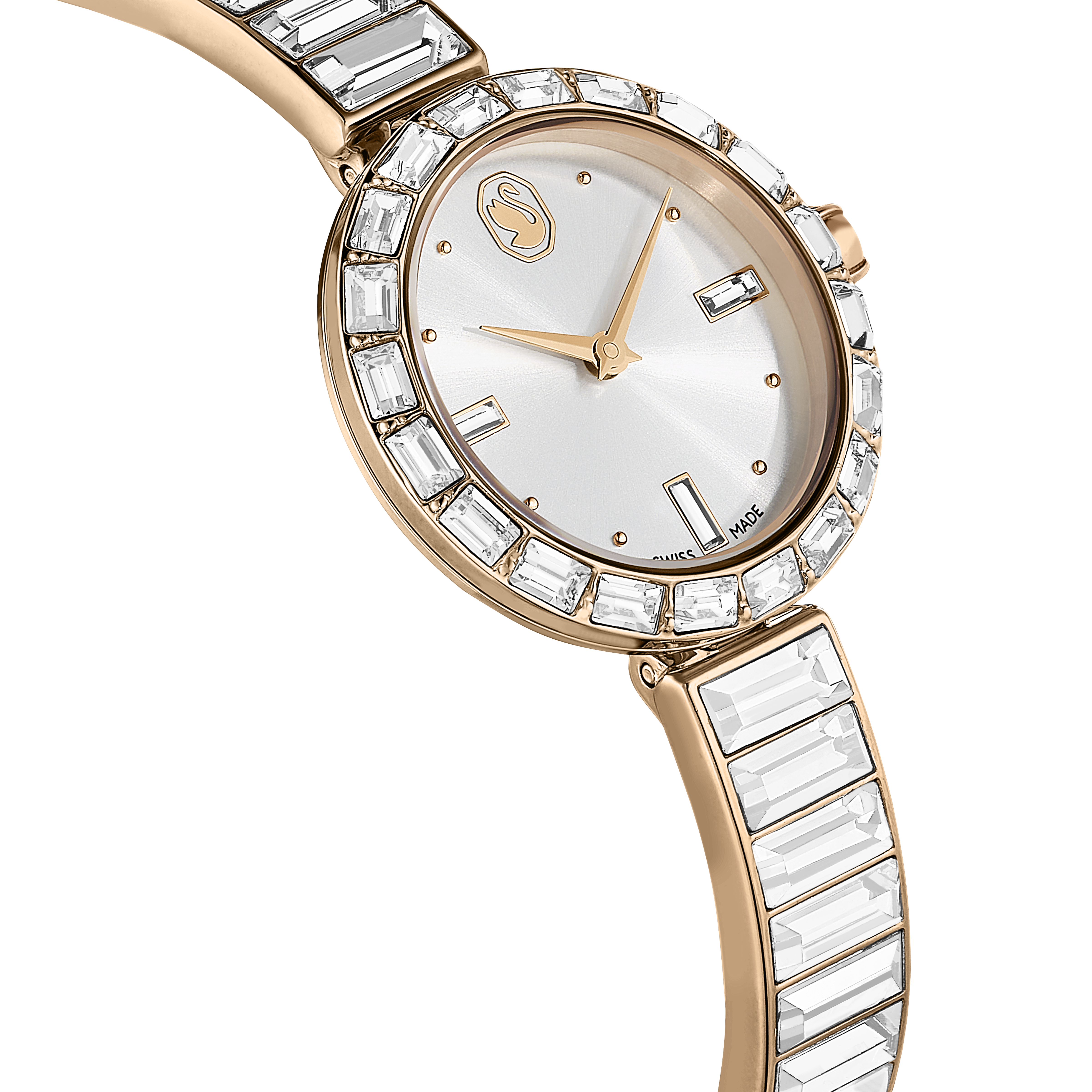 Swarovski Matrix bangle watch, Swiss Made, Crystal bracelet, White, Rose gold-tone finish 5677484