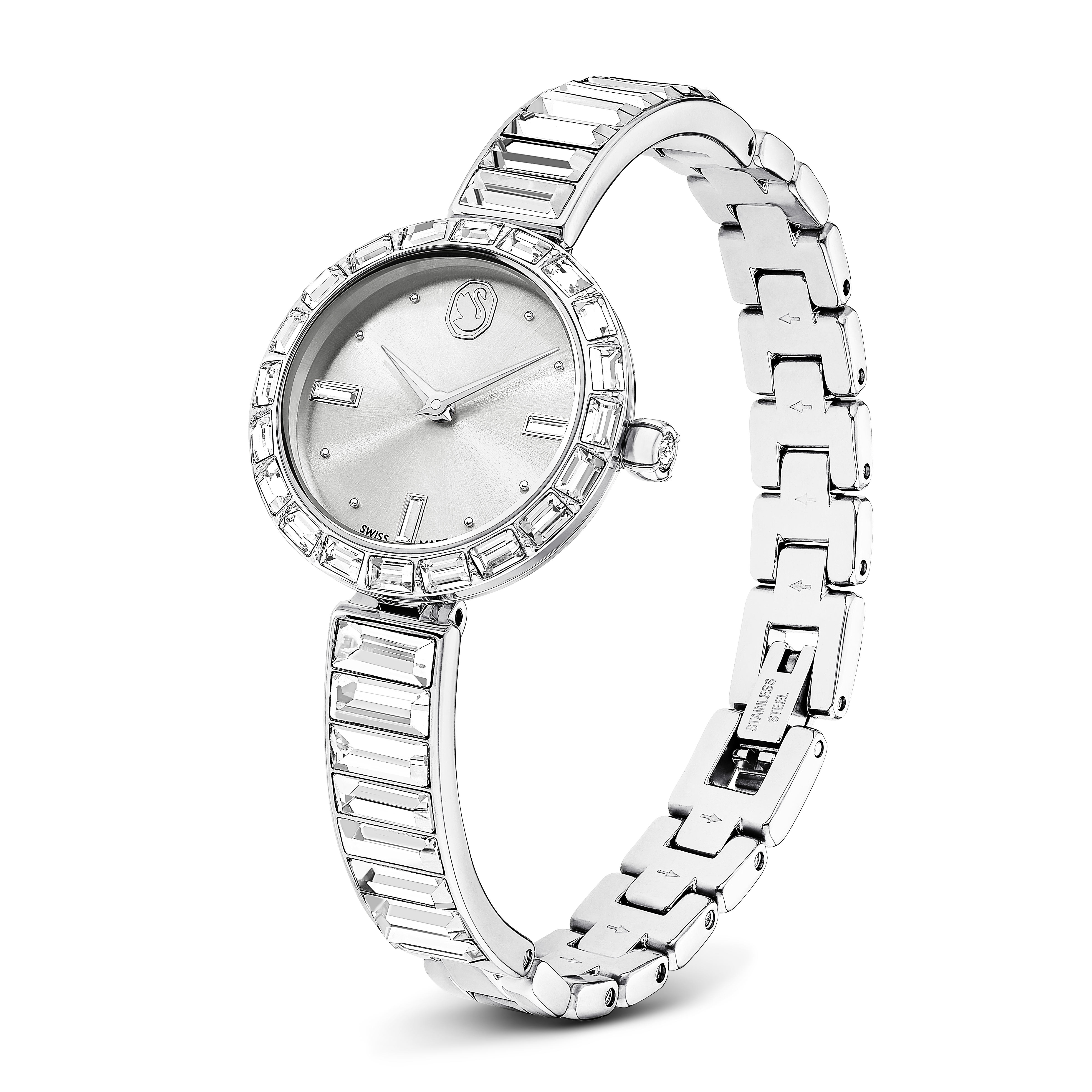 Swarovski Matrix bangle watch, Swiss Made, Crystal bracelet, White, Stainless Steel 5677487