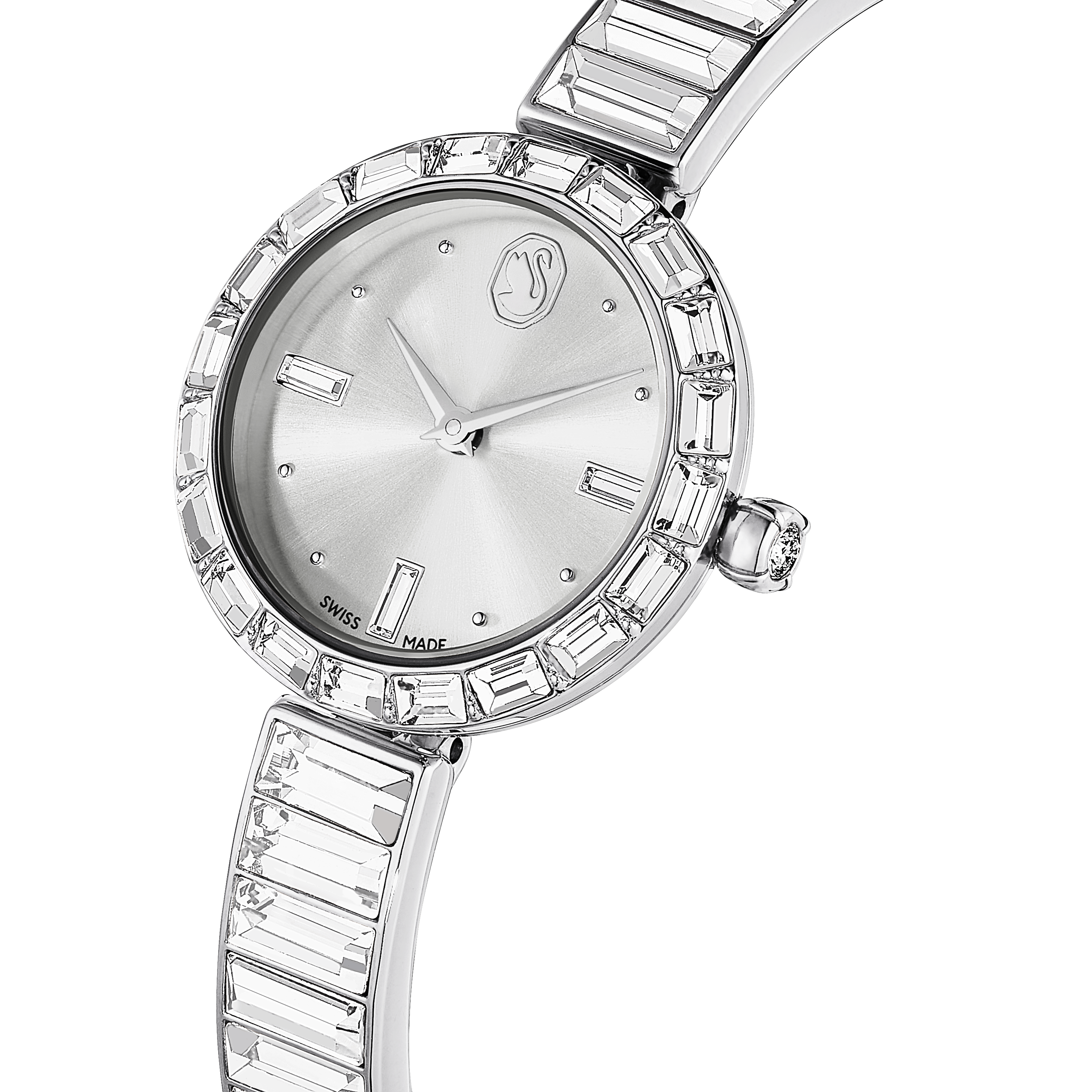 Swarovski Matrix bangle watch, Swiss Made, Crystal bracelet, White, Stainless Steel 5677487