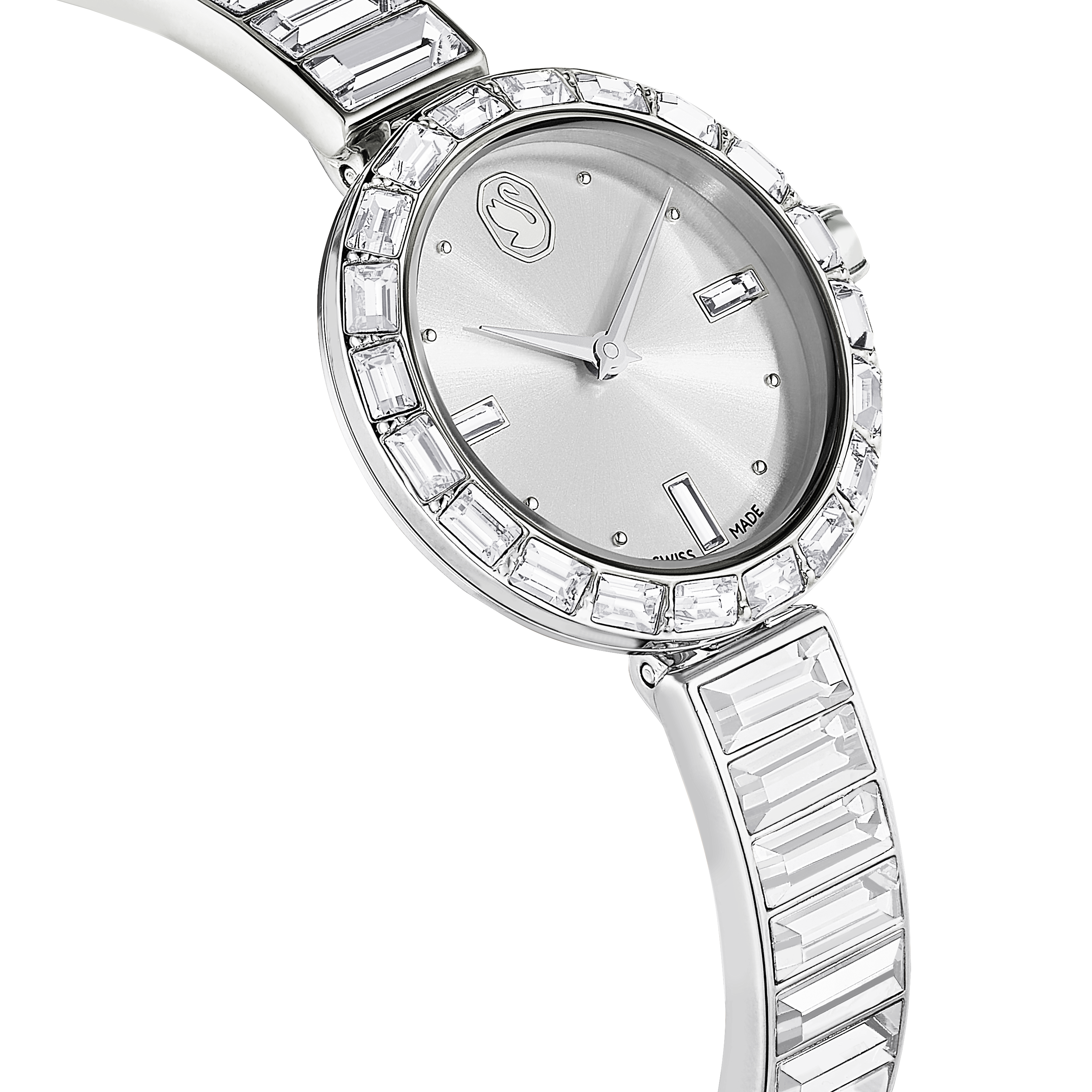 Swarovski Matrix bangle watch, Swiss Made, Crystal bracelet, White, Stainless Steel 5677487