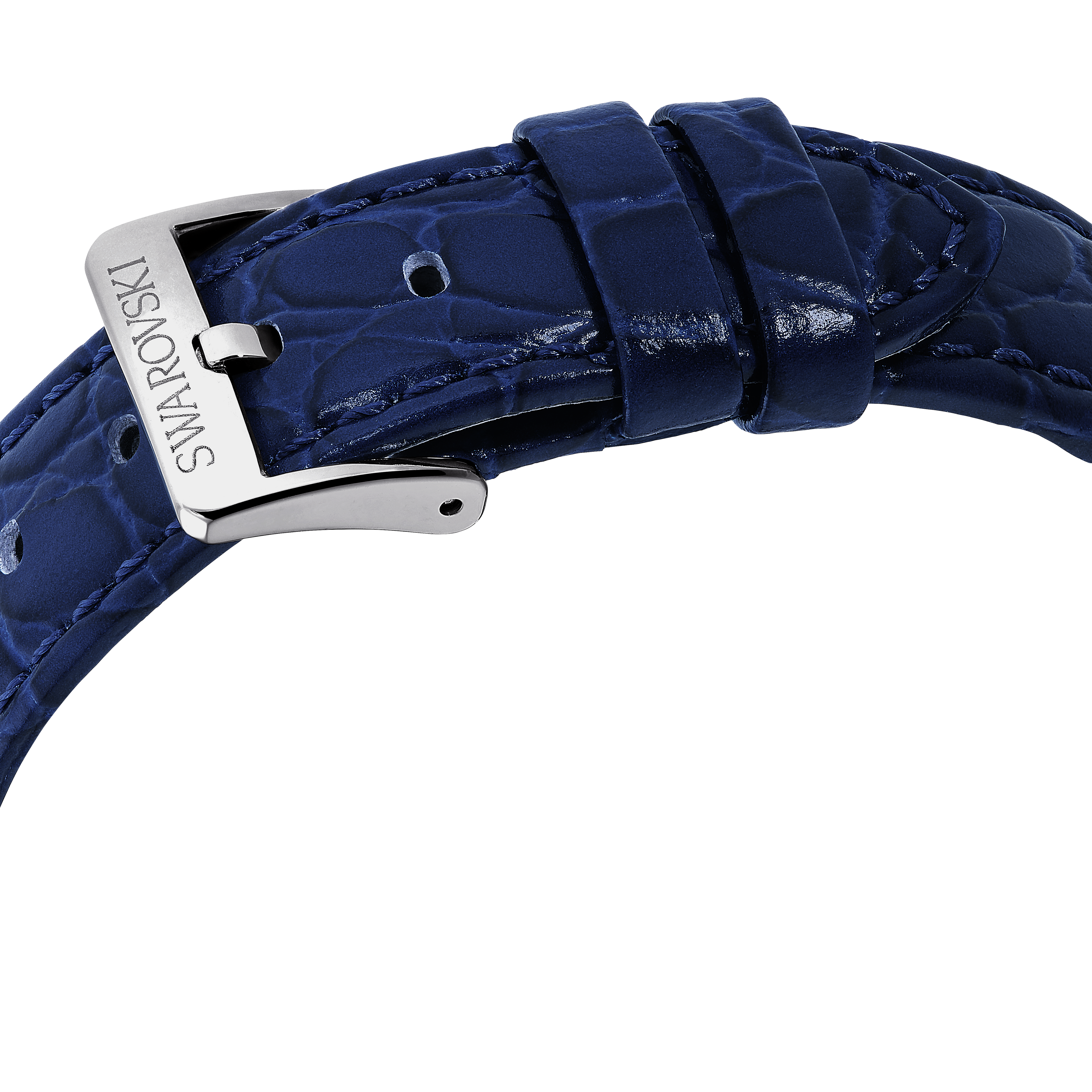 Swarovski Octea moon watch, Swiss Made, Moon, Leather strap, Blue, Stainless steel 5677494