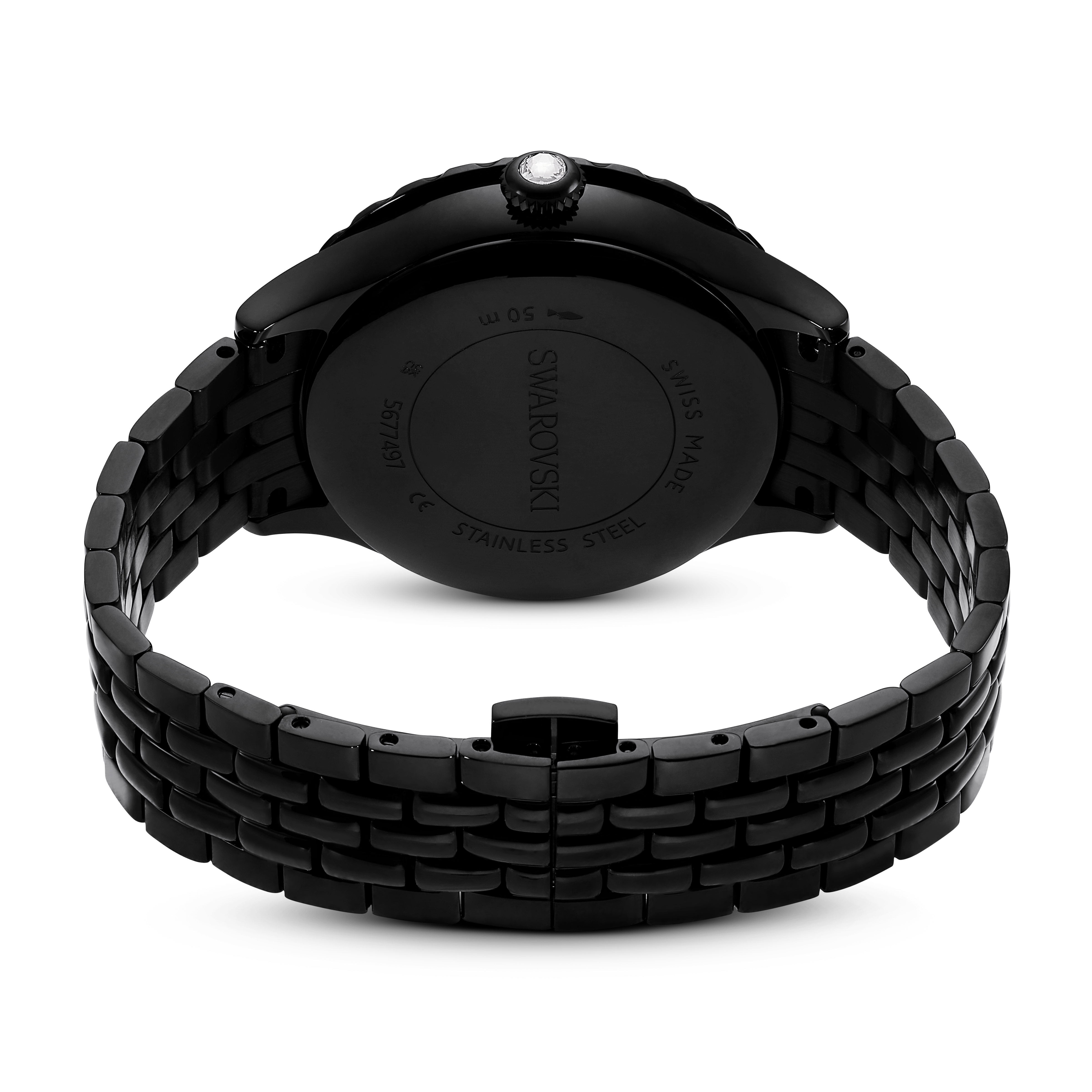 Swarovski Octea moon watch, Swiss Made, Moon, Metal bracelet, Black, Black finish 5677497